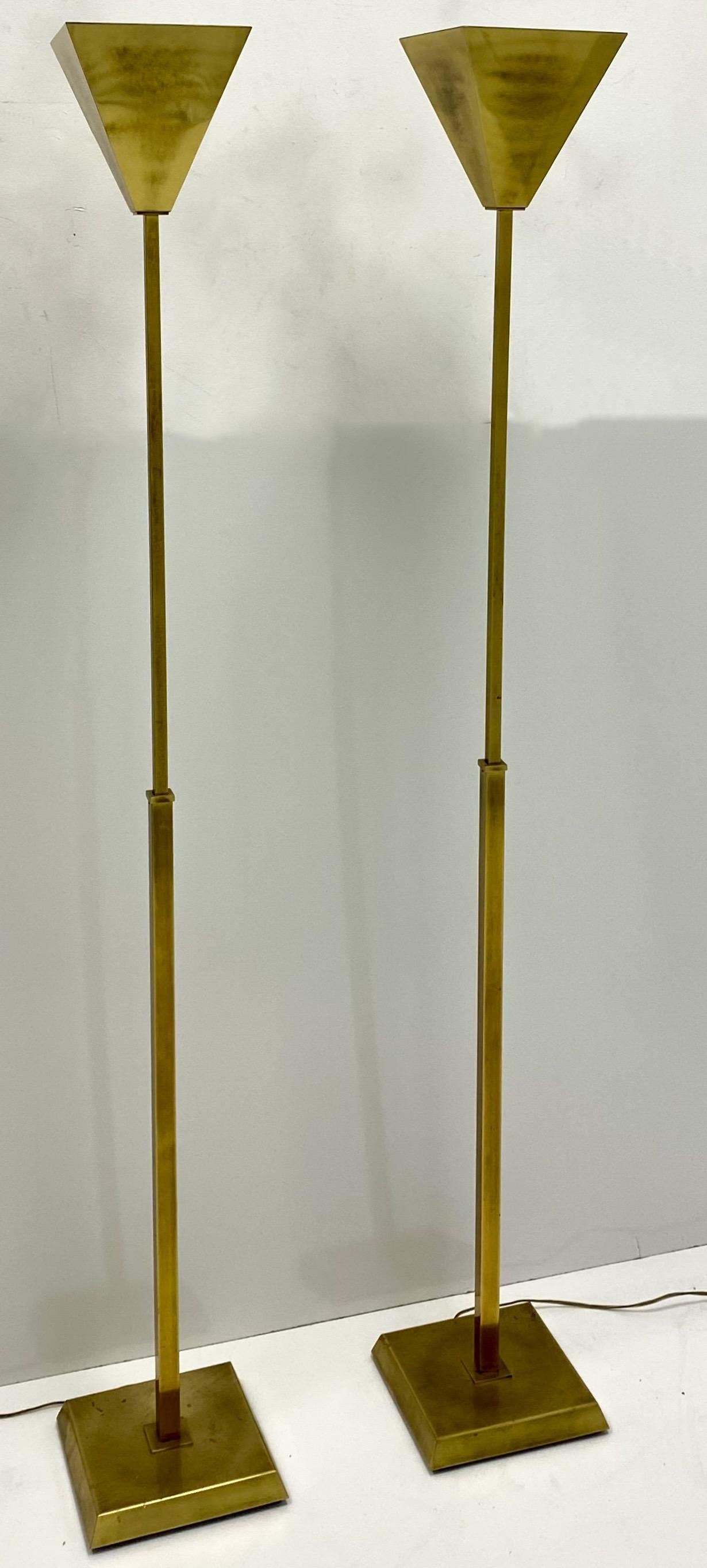 20th Century Mid-Century Modern Adjustable Brass Floor Lamps With Uplight- Pair