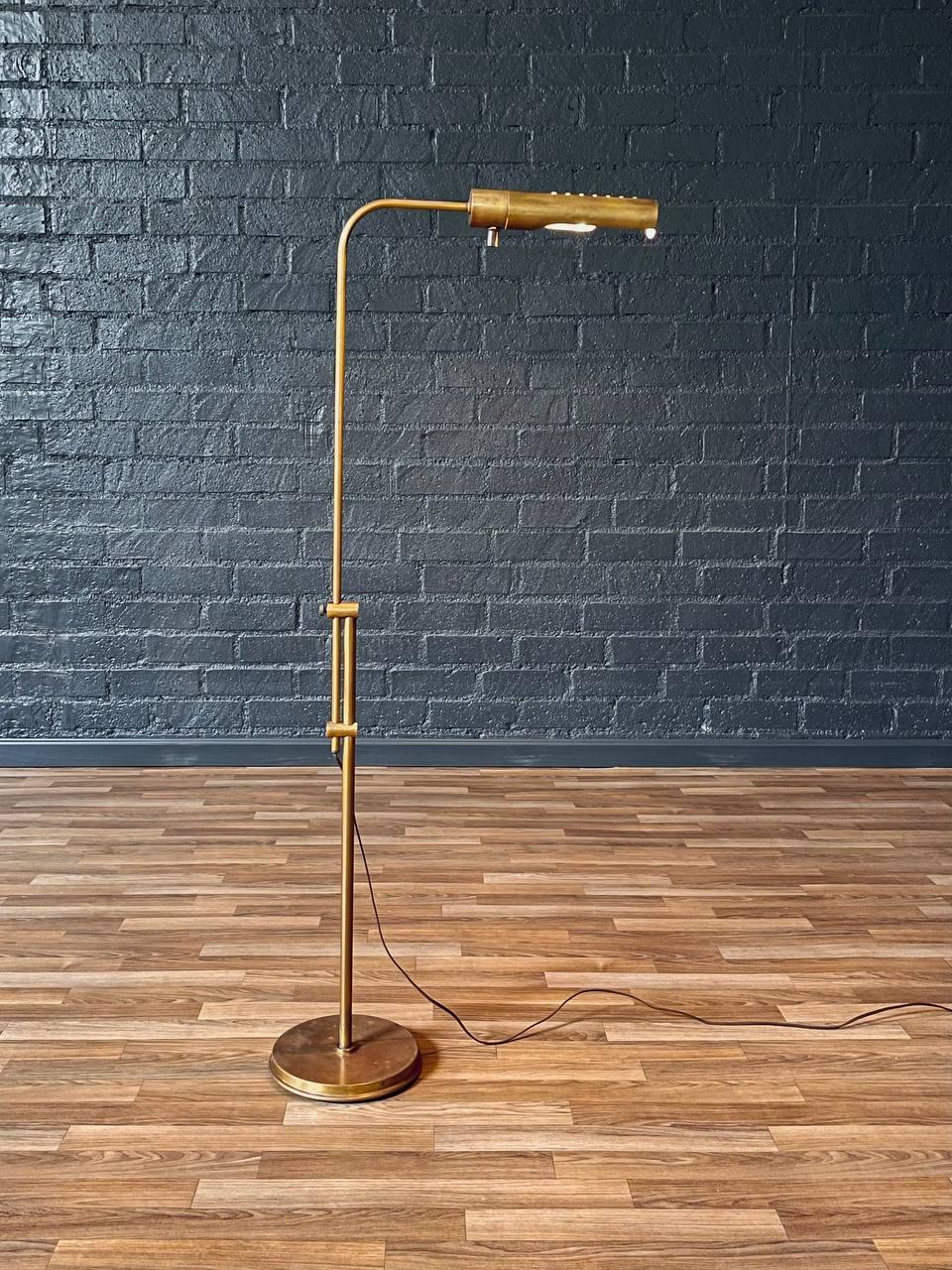 American Mid-Century Modern Adjustable Brass Reading Floor Lamp For Sale