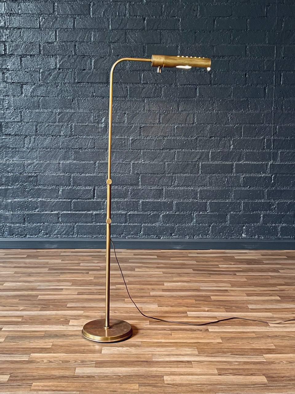 Mid-20th Century Mid-Century Modern Adjustable Brass Reading Floor Lamp For Sale