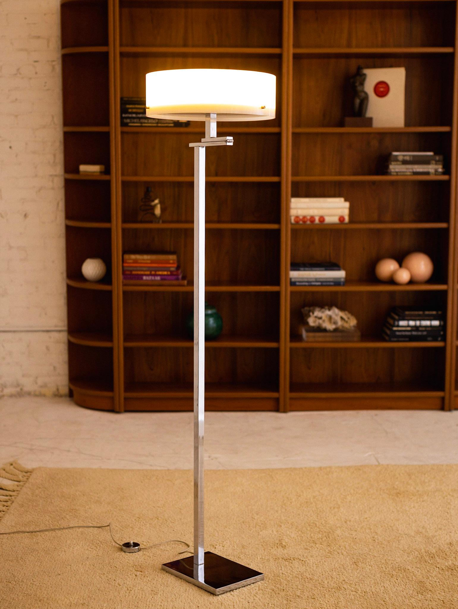 Space Age Mid-Century Modern Adjustable Chrome Floor Lamp with Acrylic Shade