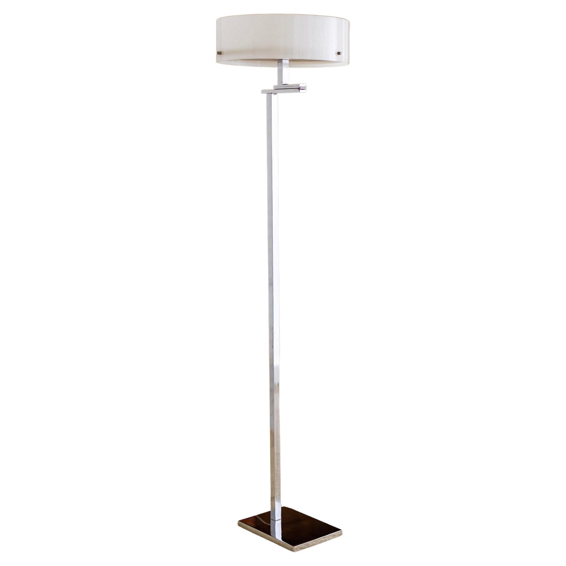 Mid-Century Modern Adjustable Chrome Floor Lamp with Acrylic Shade