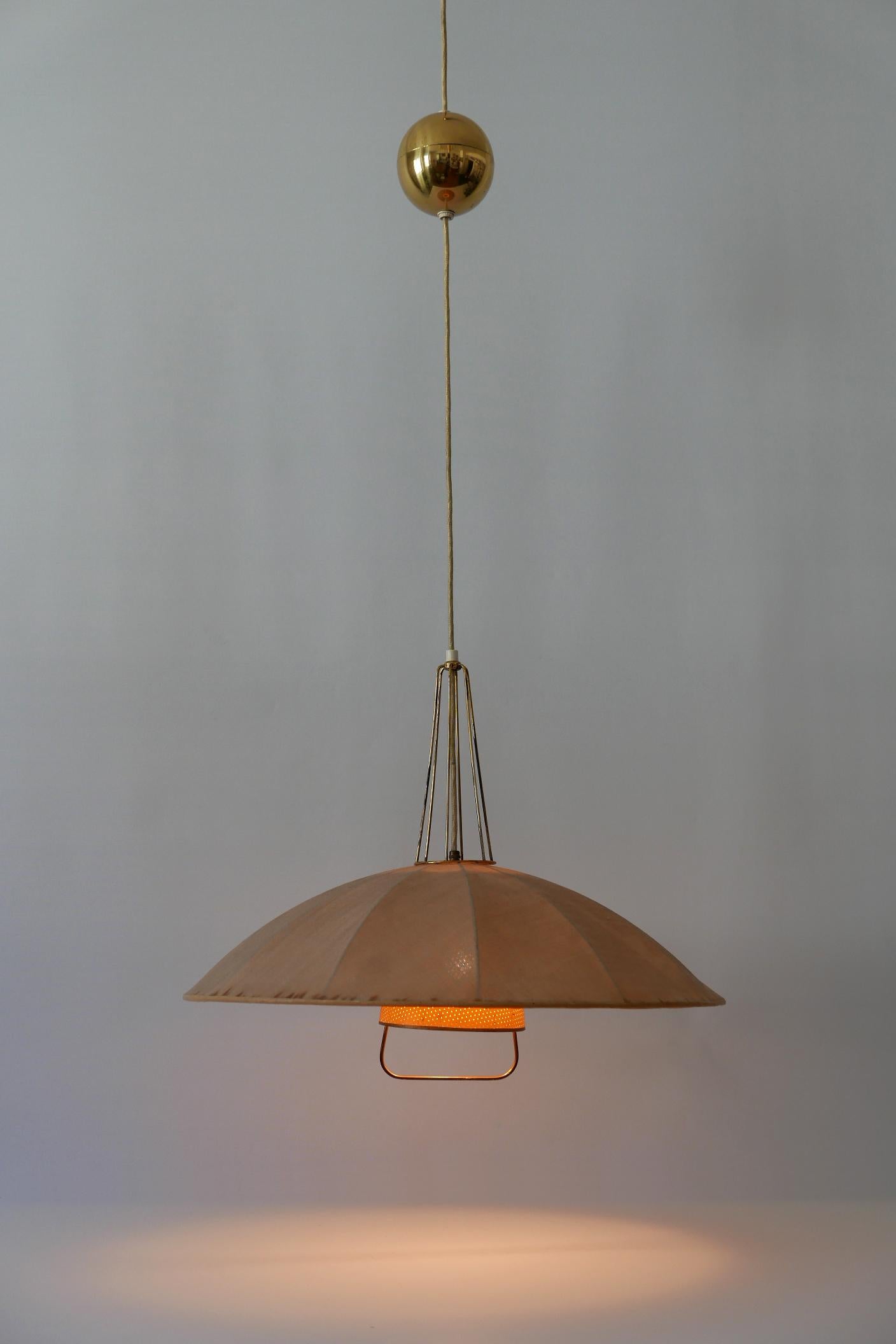 Fabric Mid-Century Modern Adjustable Counterweight Pendant Lamp or Hanging Light, 1950s
