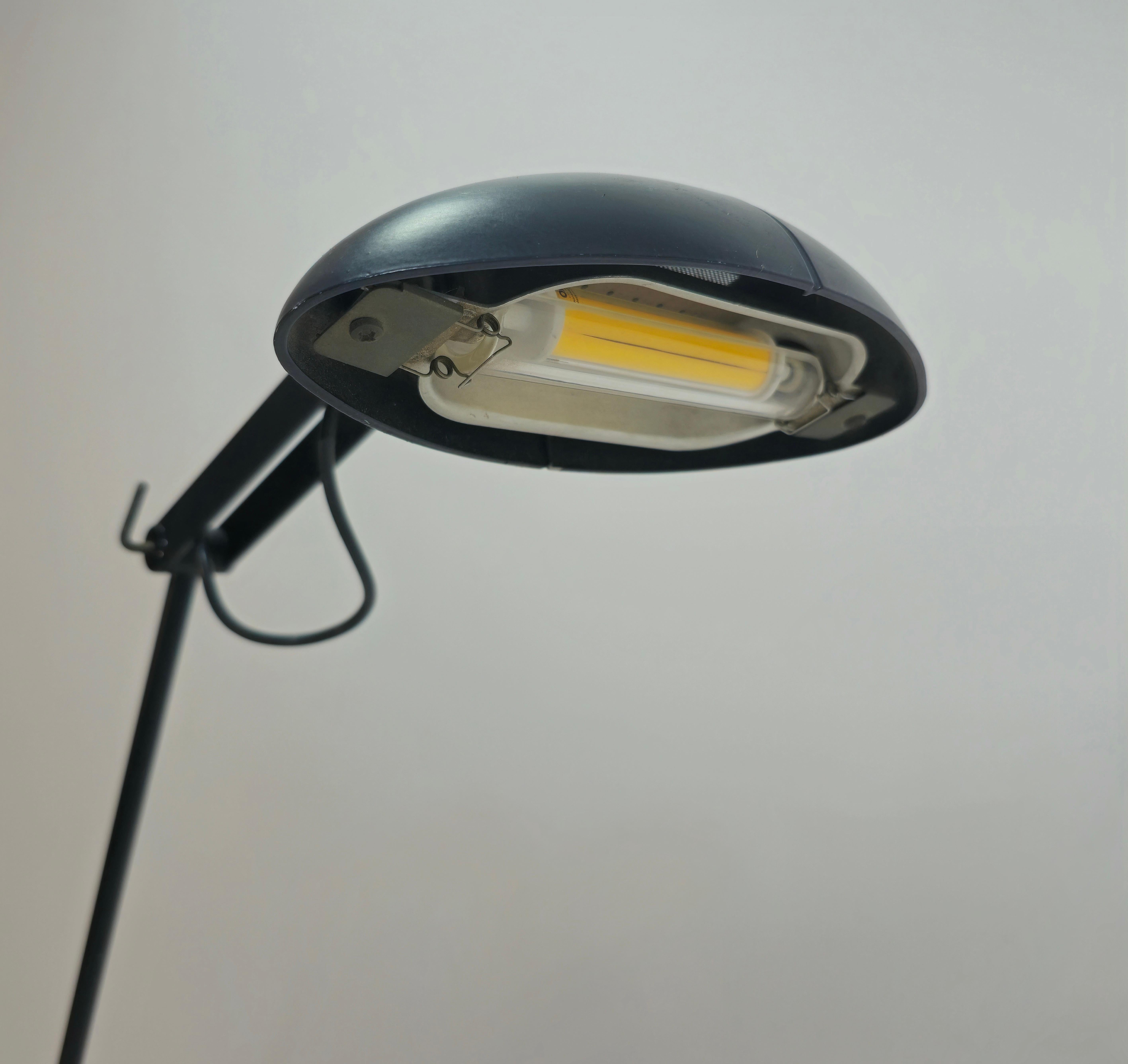 Enameled Mid-Century Modern Adjustable Floor Lamp Black Enamelled Brass Design Italy 80s For Sale