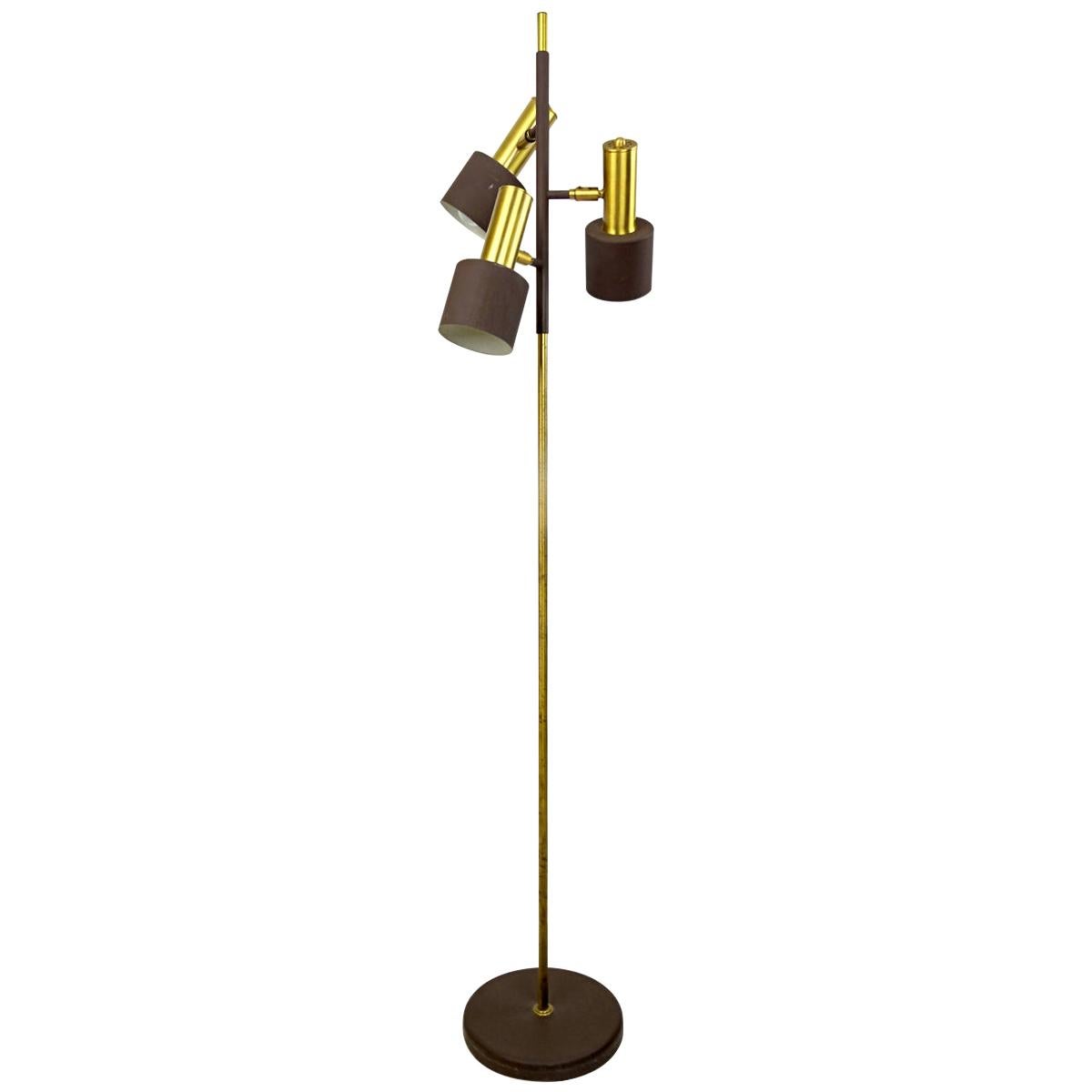 Mid-Century Modern Adjustable Floor Lamp in Brass and Brown by RAAK Amsterdam For Sale