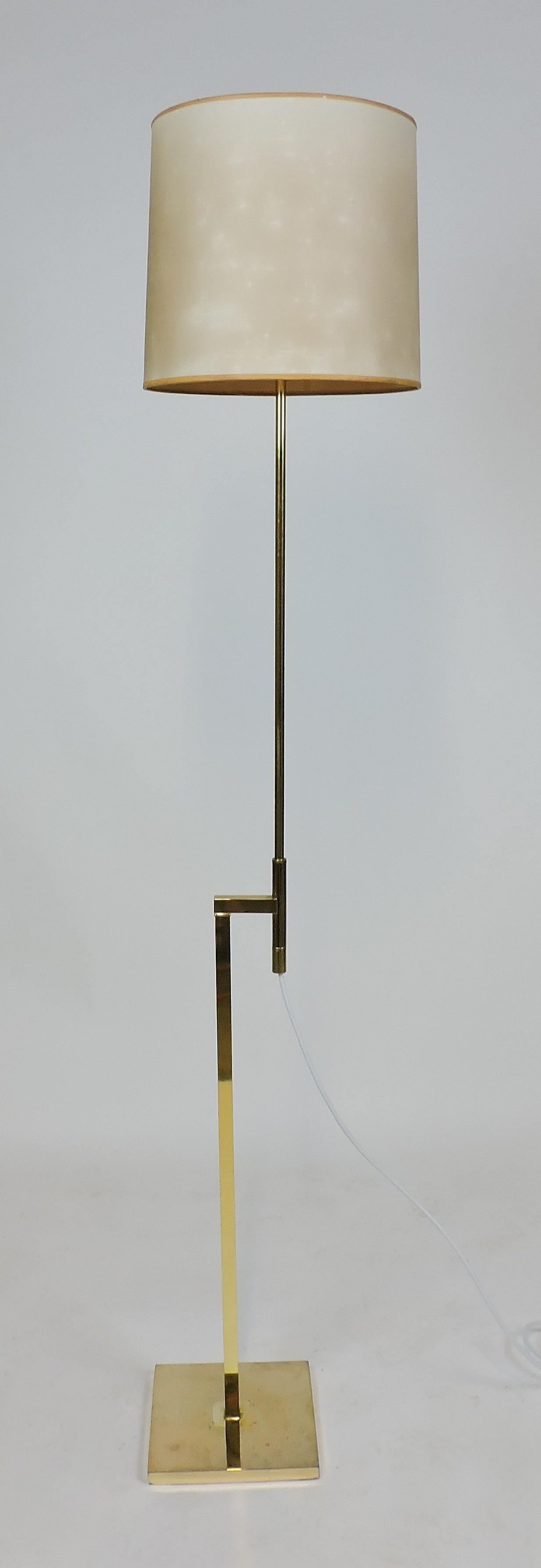 American Mid-Century Modern Adjustable Minimalist Brass Floor Lamp by Laurel