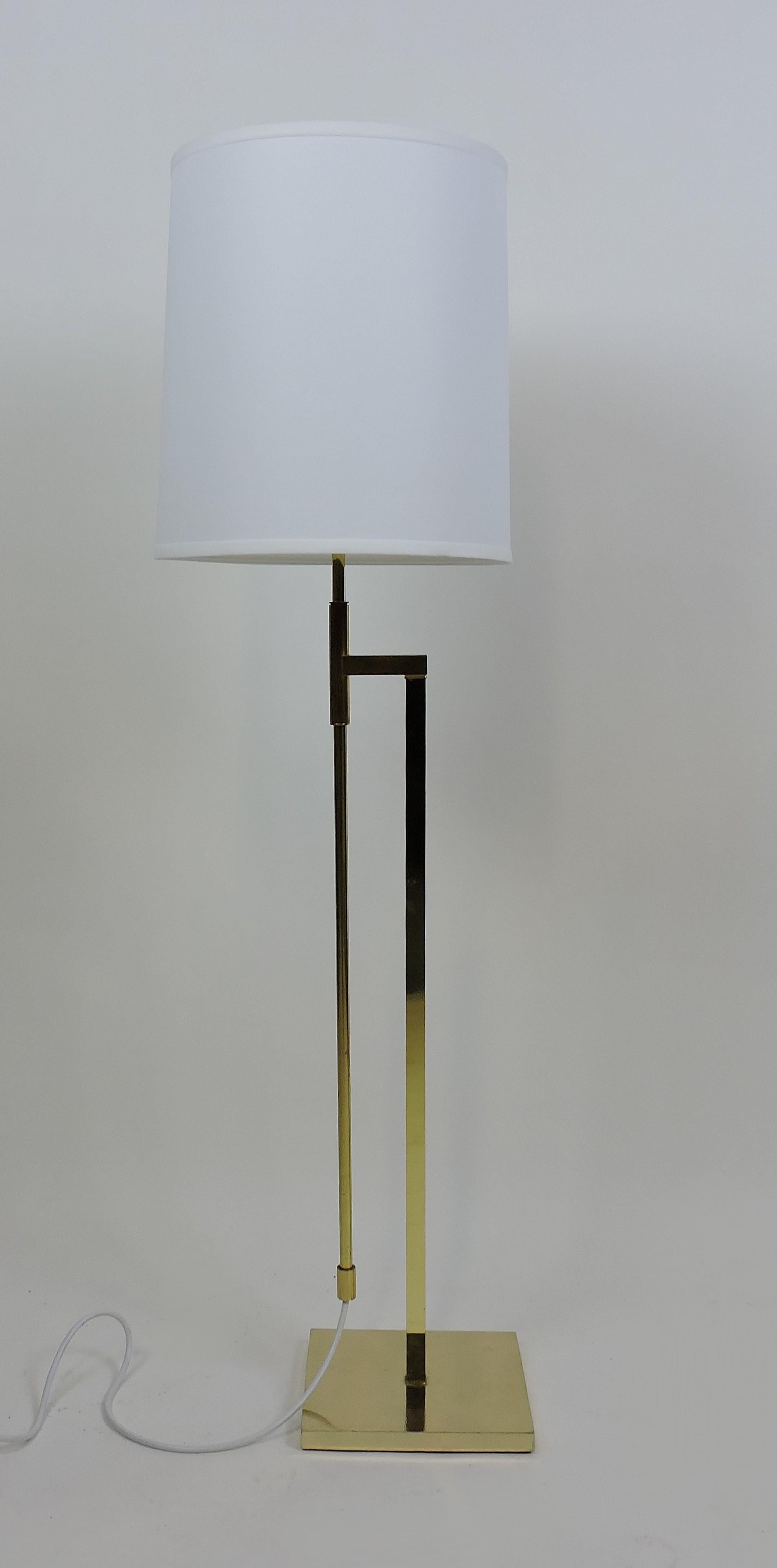 American Mid-Century Modern Adjustable Minimalist Brass Floor Lamp by Laurel