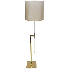 Mid-Century Modern Adjustable Minimalist Brass Floor Lamp by Laurel