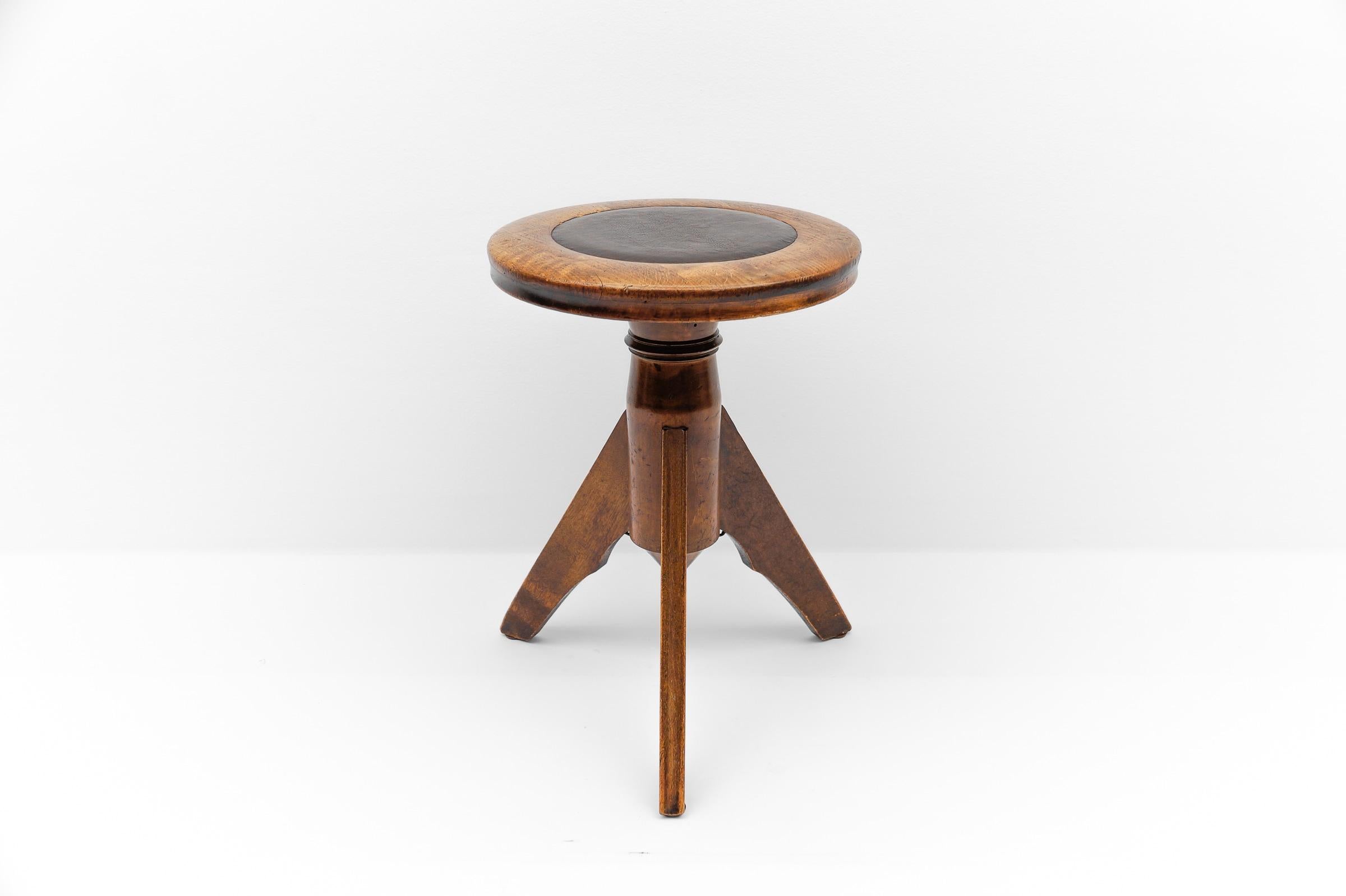 Mid-Century Modern Verstellbarer Klavierhocker aus Leder, Metall und Holz, 1950er Jahre im Angebot 6