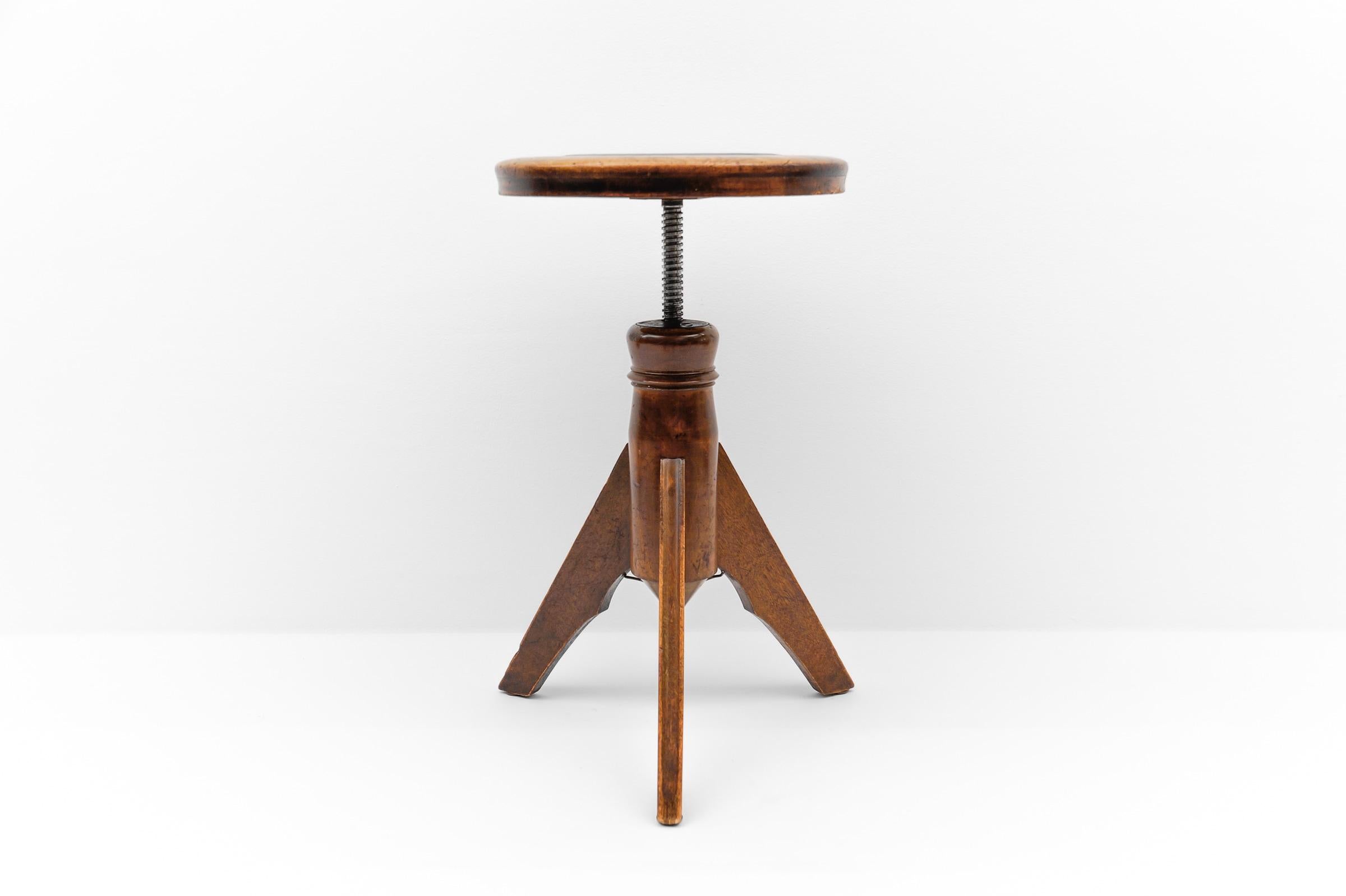 Mid-Century Modern Verstellbarer Klavierhocker aus Leder, Metall und Holz, 1950er Jahre (Moderne der Mitte des Jahrhunderts) im Angebot