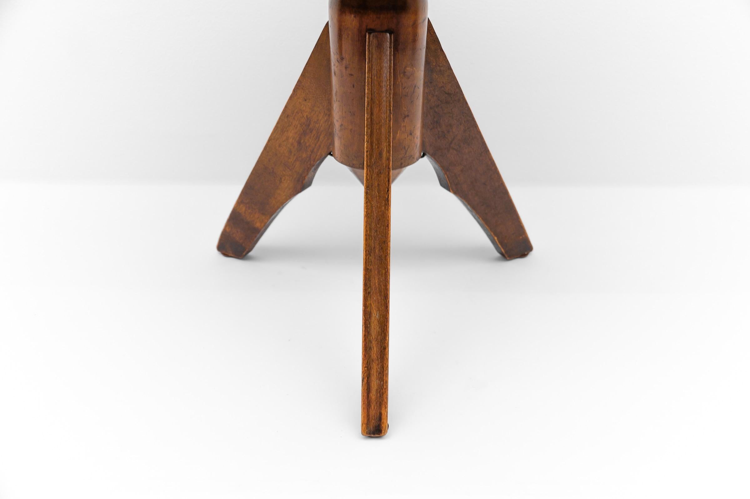 Mid-Century Modern Verstellbarer Klavierhocker aus Leder, Metall und Holz, 1950er Jahre im Angebot 3