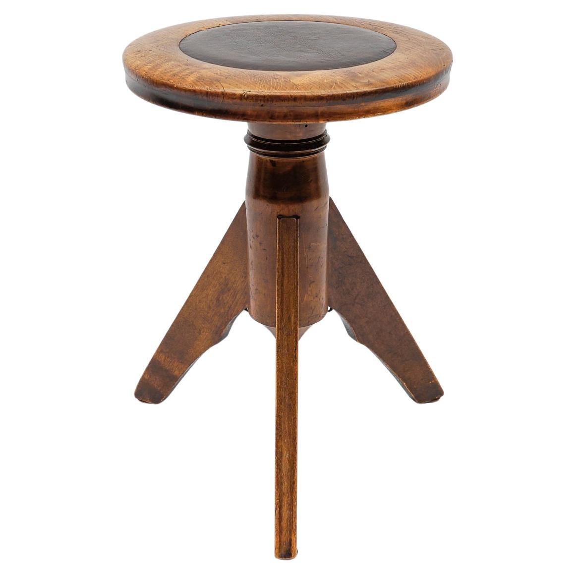 Mid-Century Modern Adjustable piano stool in leather metal and wood, 1950s