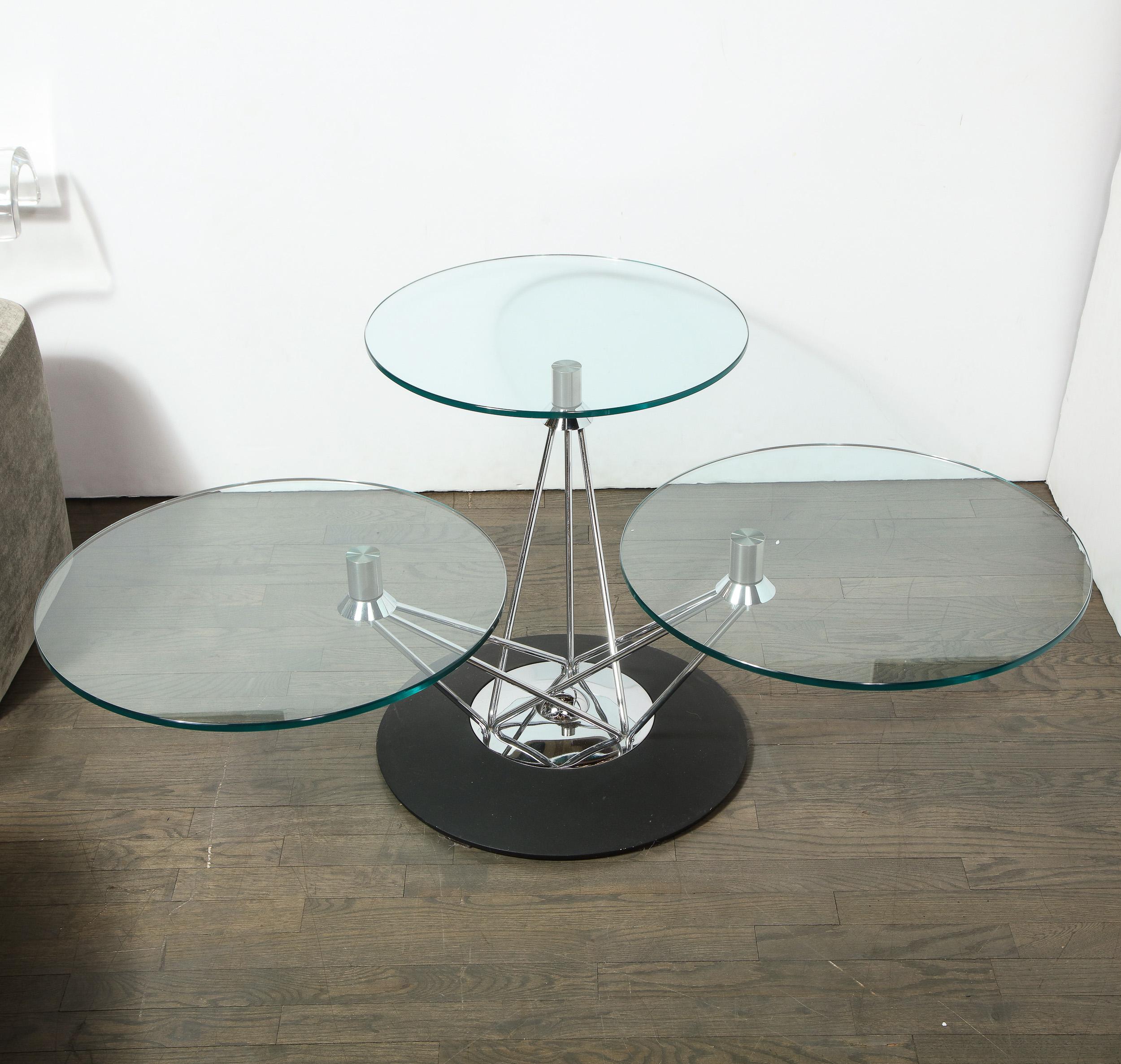 Mid-Century Modern Adjustable Swiveling Three Tier Chrome & Glass Cocktail Table 5