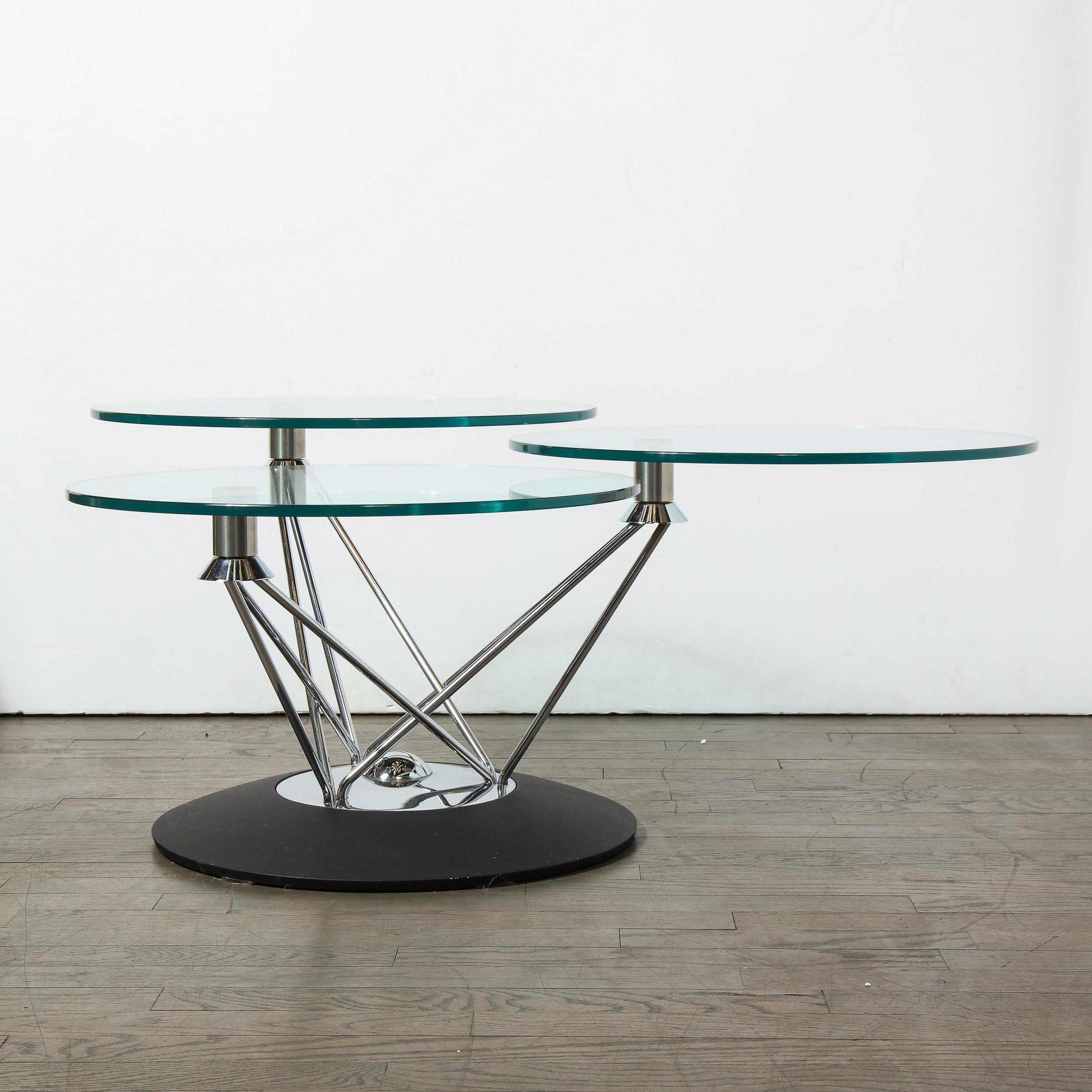 Mid-Century Modern Adjustable Swiveling Three Tier Chrome & Glass Cocktail Table 2