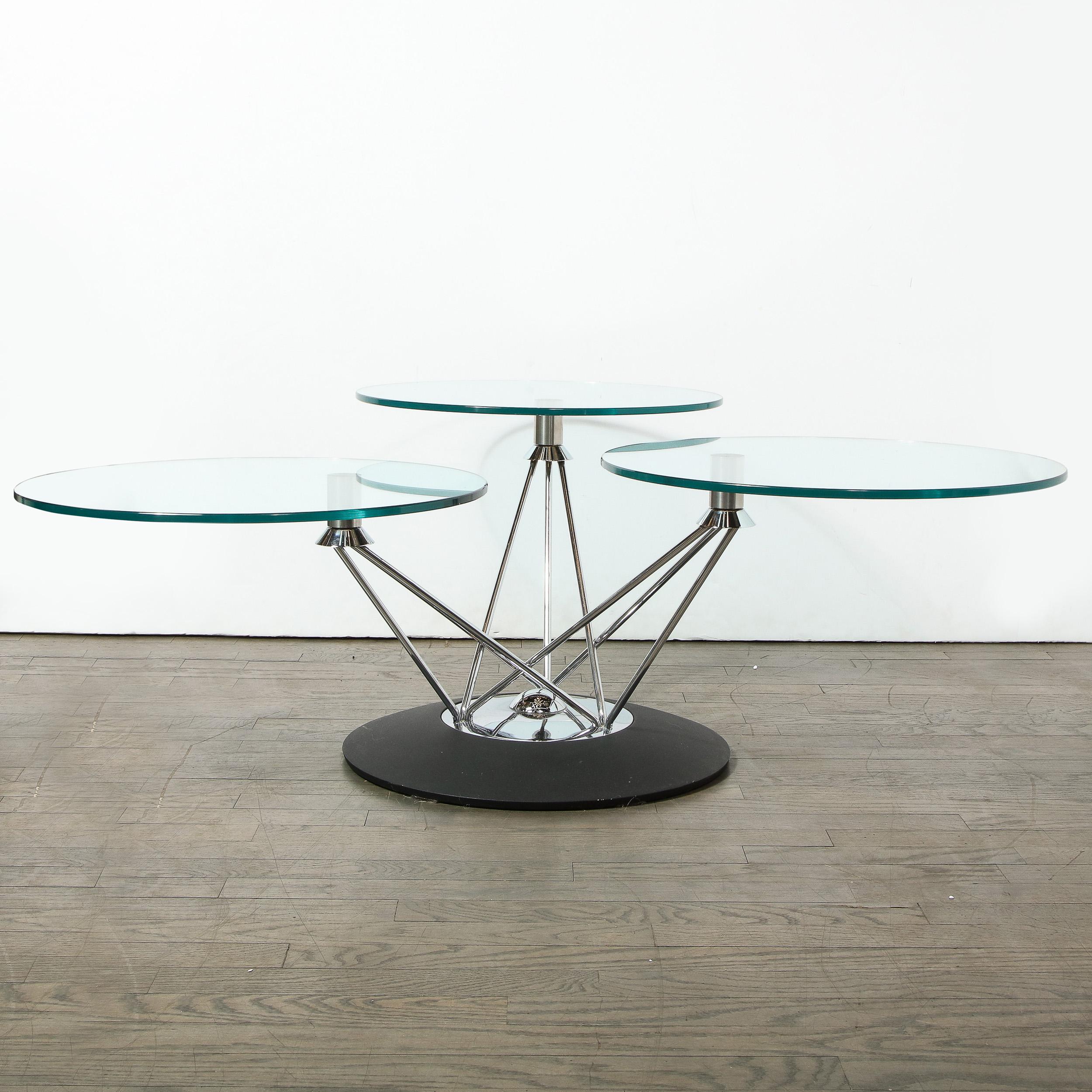 Mid-Century Modern Adjustable Swiveling Three Tier Chrome & Glass Cocktail Table 4