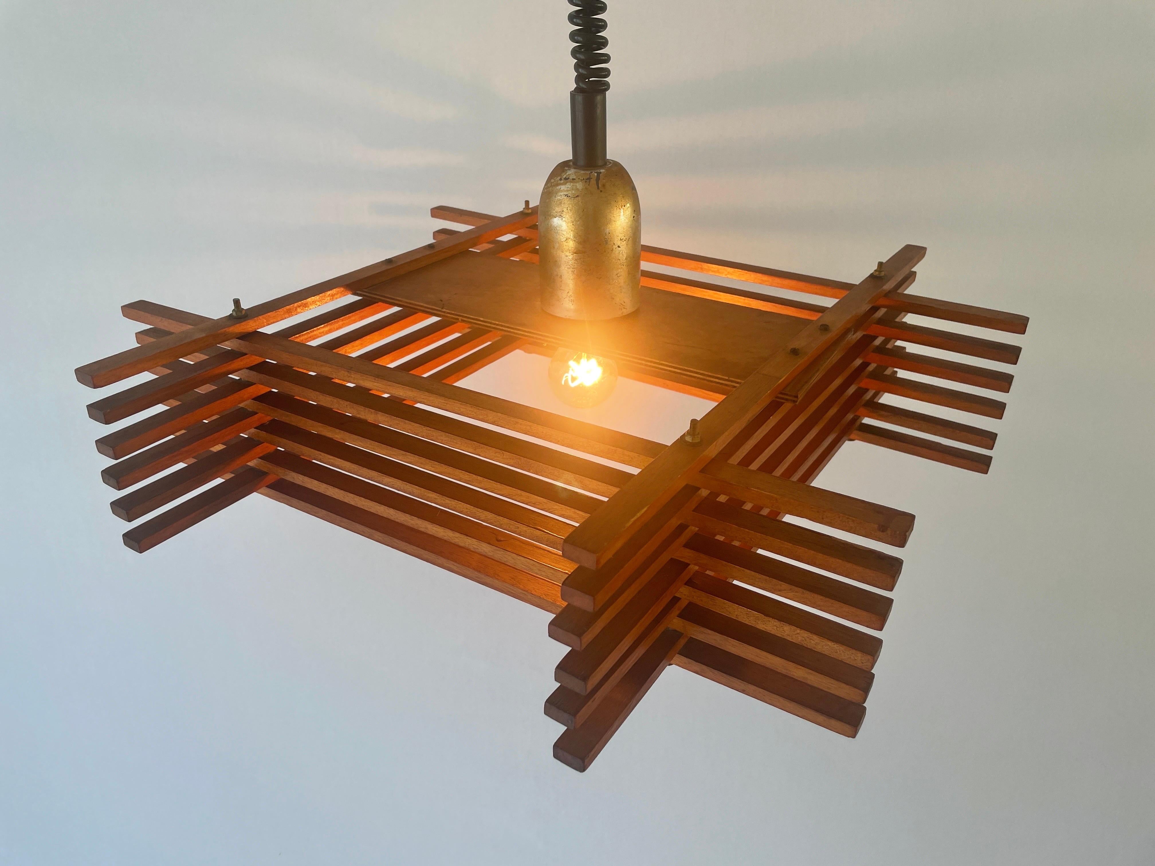 Mid Century Modern Adjustable Wood Large Ceiling Lamp by Esperia, 1960s, Italy For Sale 3