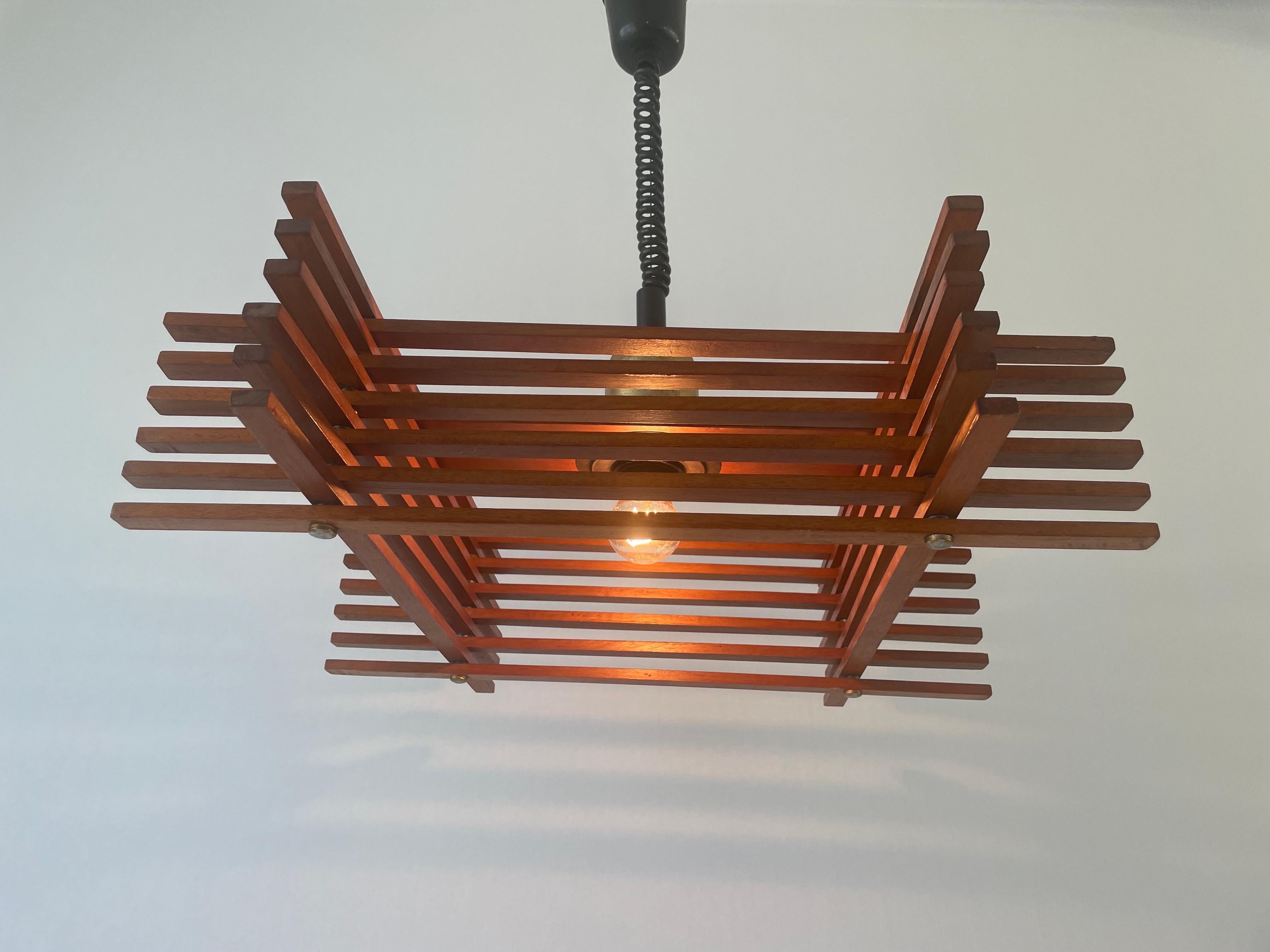 Mid Century Modern Adjustable Wood Large Ceiling Lamp by Esperia, 1960s, Italy For Sale 4