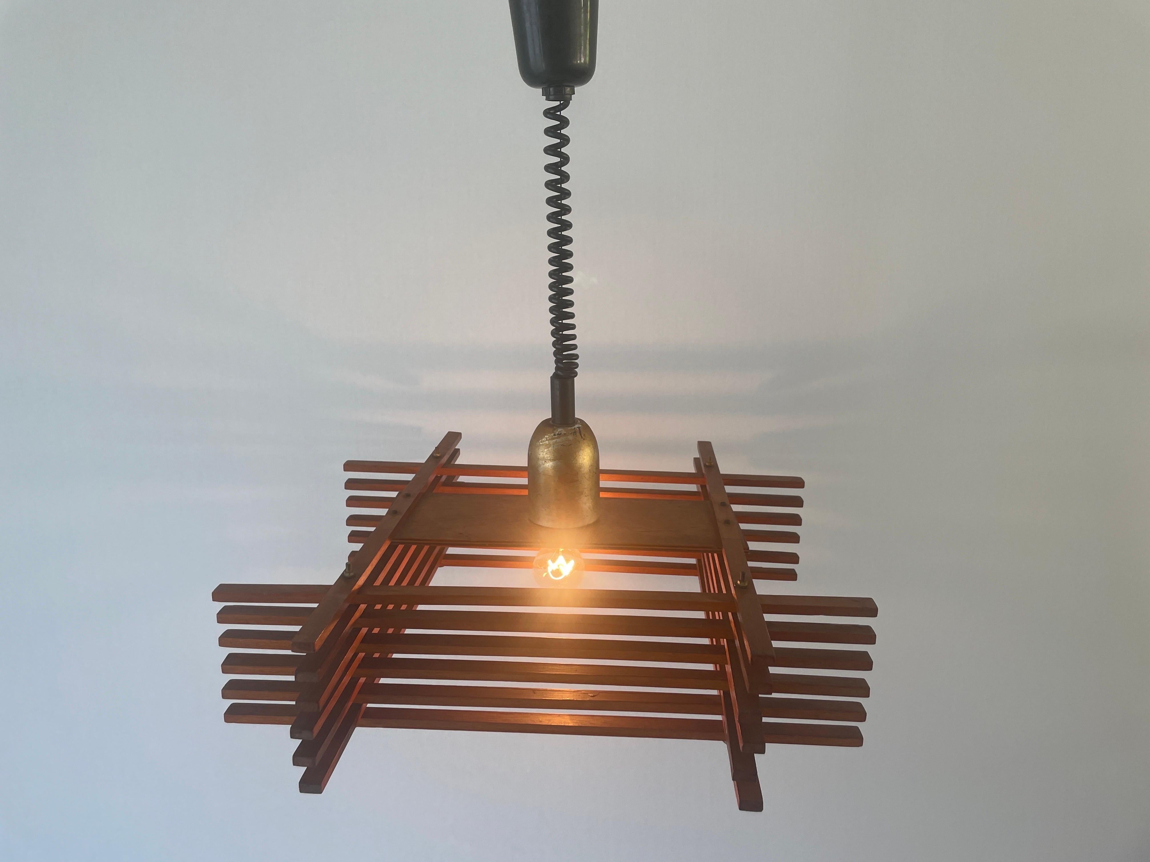 Mid Century Modern Adjustable Wood Large Ceiling Lamp by Esperia, 1960s, Italy For Sale 5