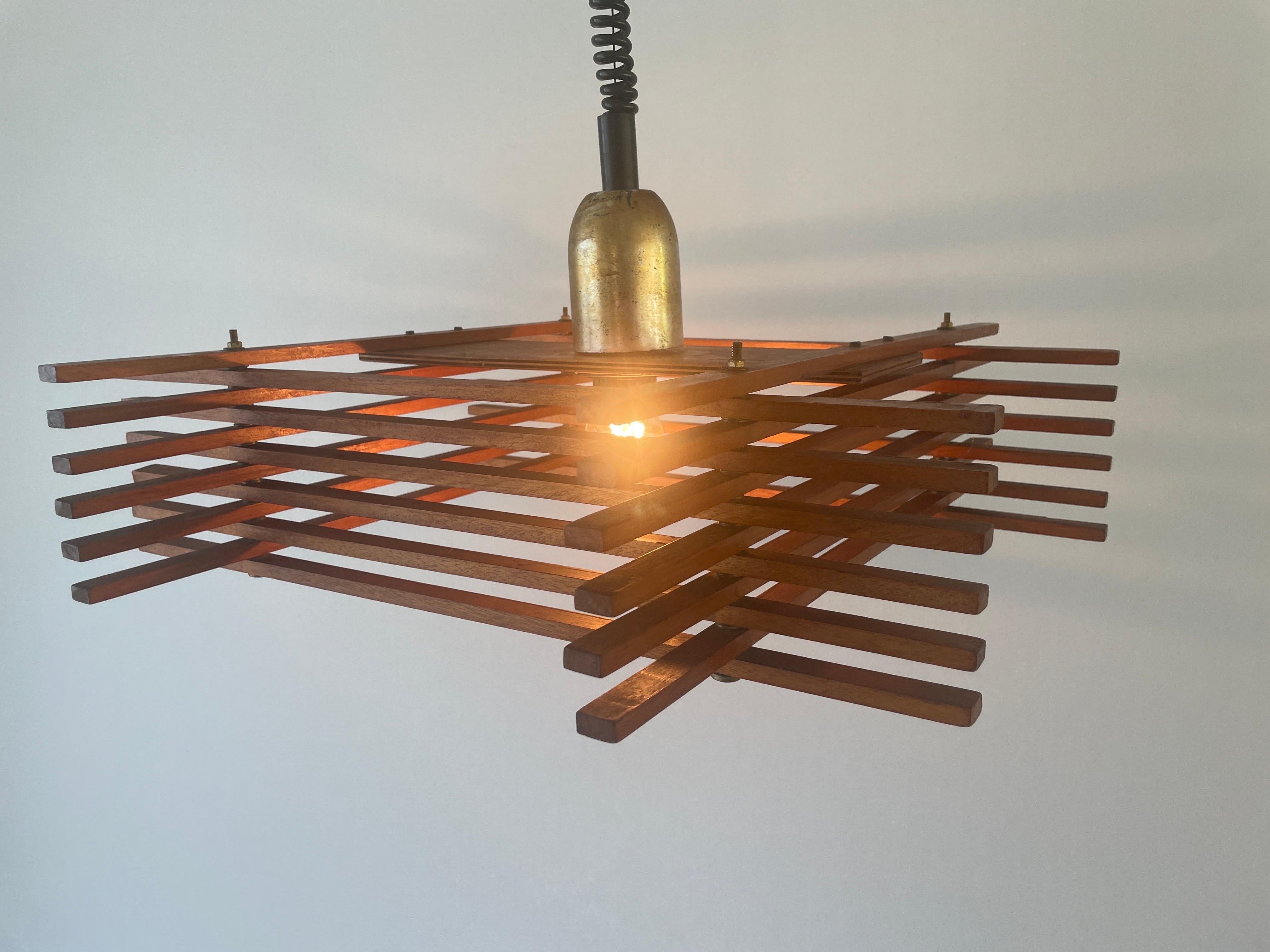 Mid Century Modern Adjustable Wood Large Ceiling Lamp by Esperia, 1960s, Italy For Sale 7