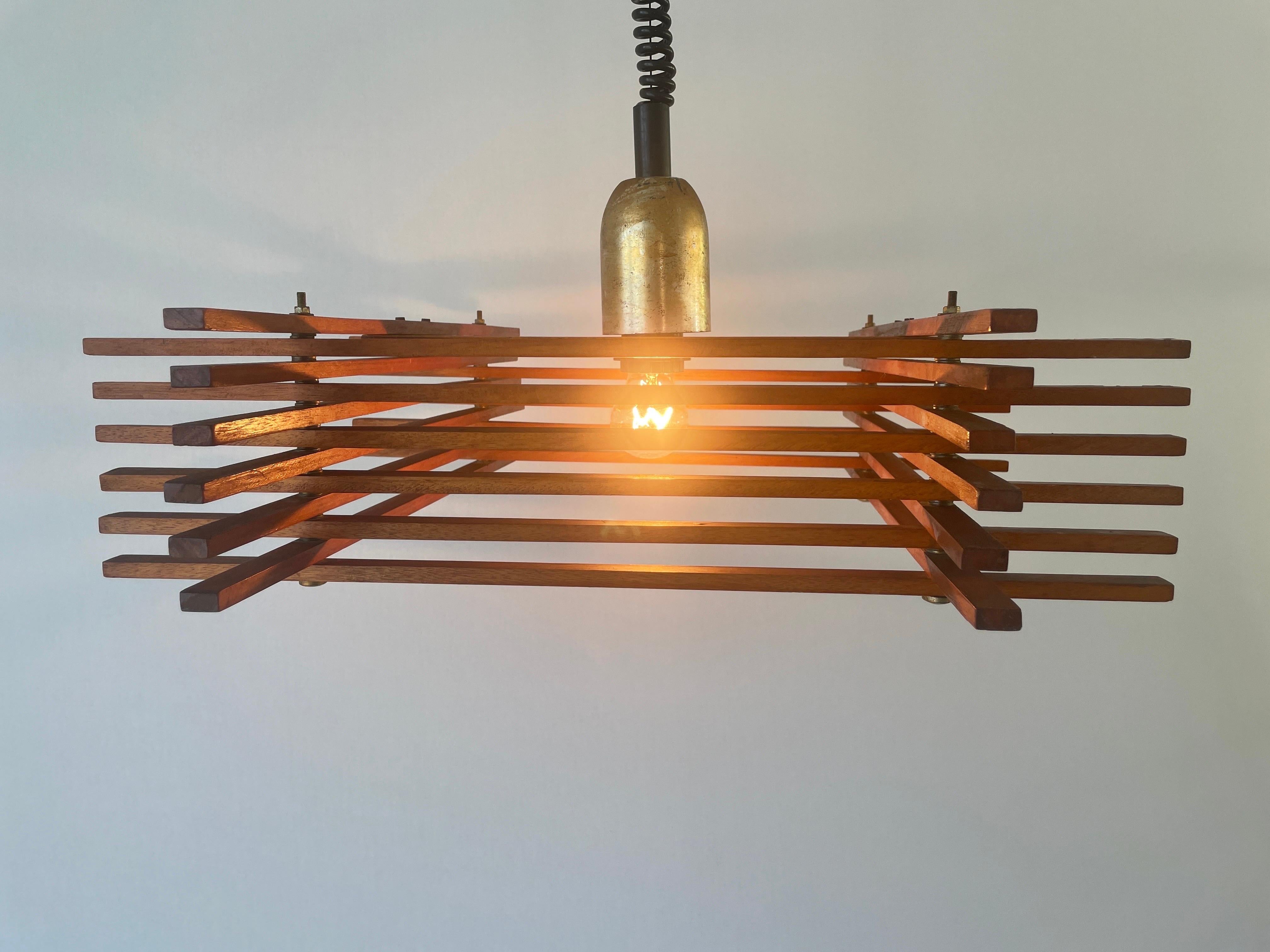 Mid Century Modern Adjustable Wood Large Ceiling Lamp by Esperia, 1960s, Italy For Sale 8