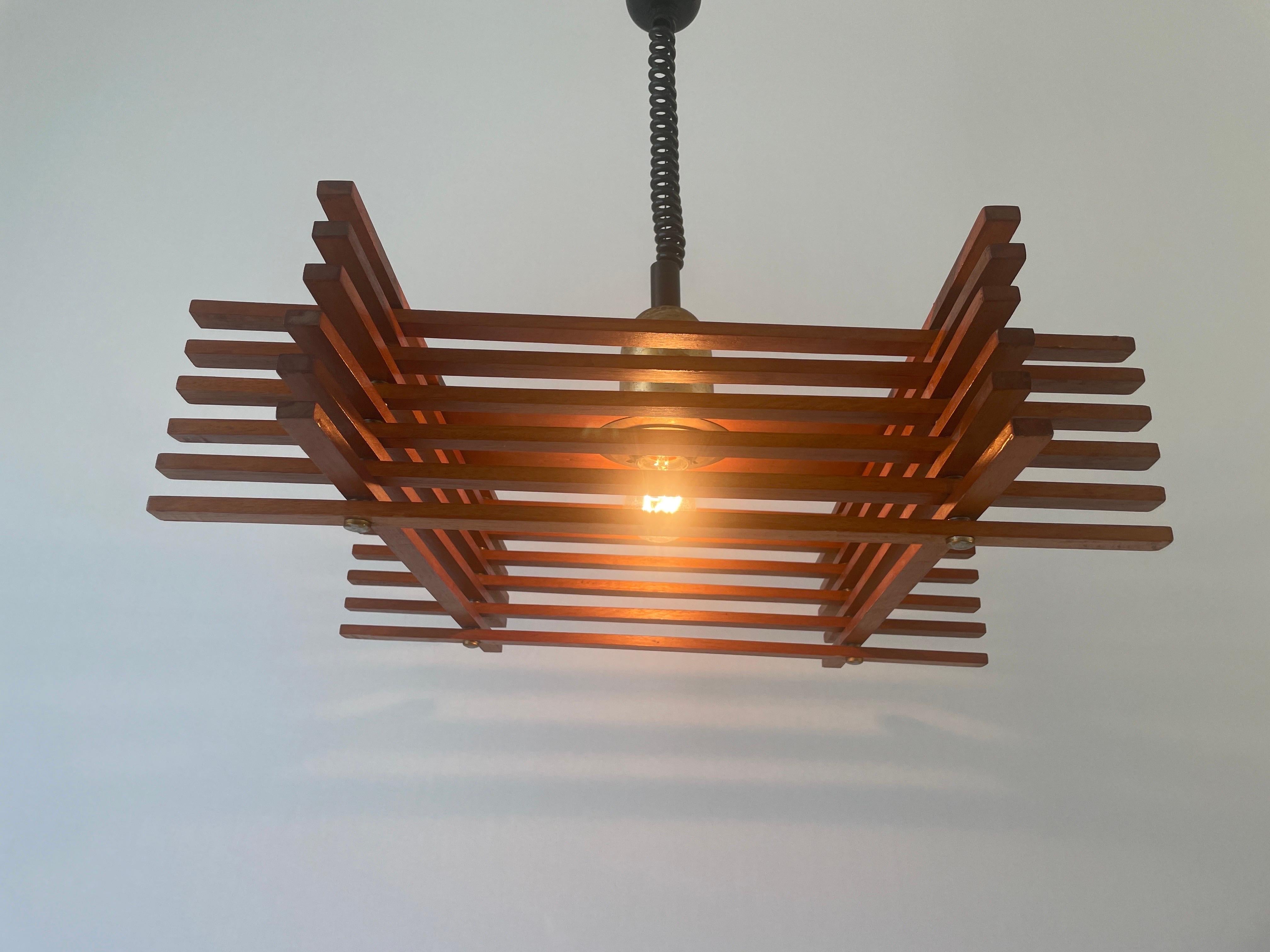 Mid Century Modern Adjustable Wood Large Ceiling Lamp by Esperia, 1960s, Italy For Sale 9
