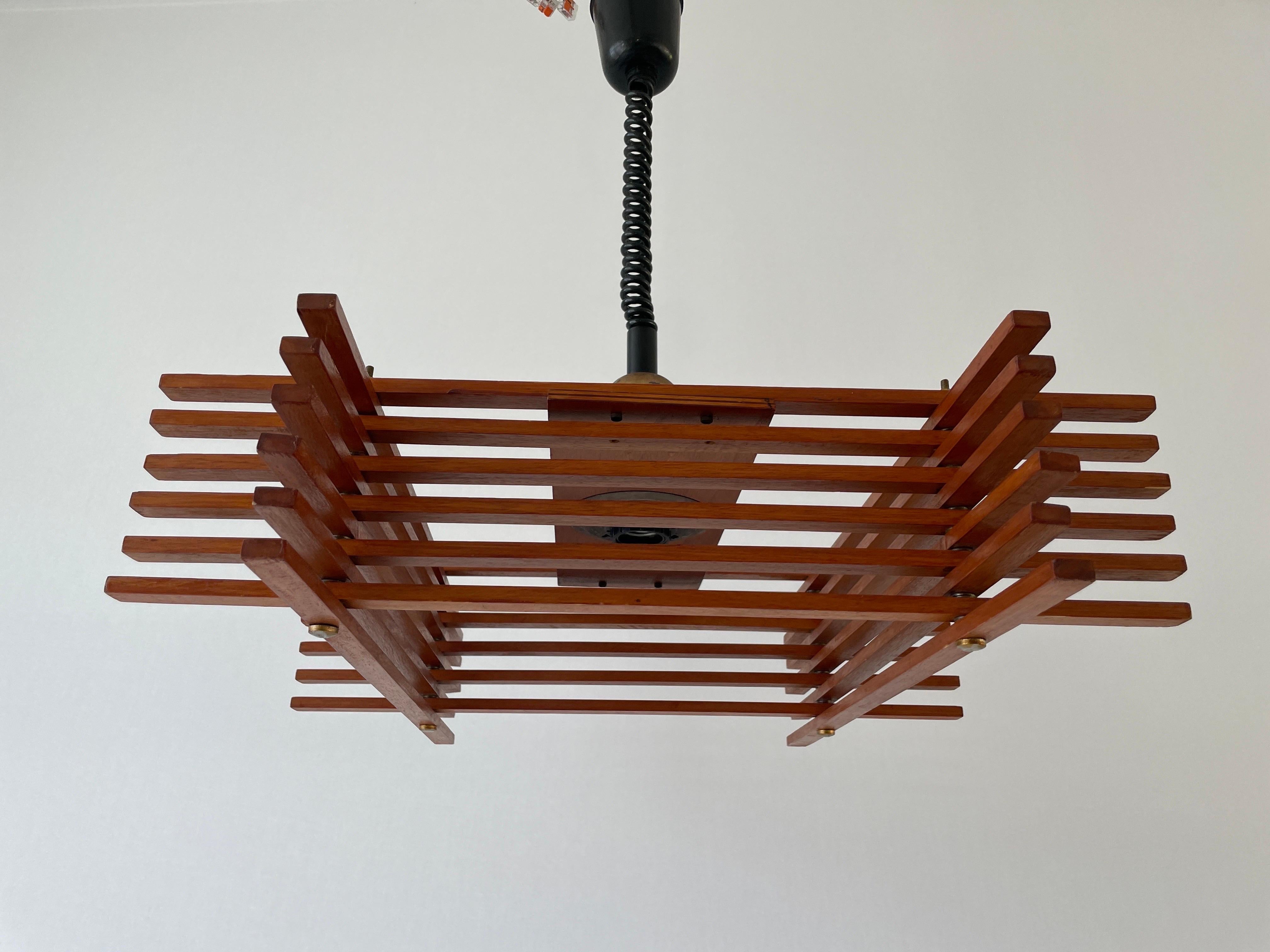 Italian Mid Century Modern Adjustable Wood Large Ceiling Lamp by Esperia, 1960s, Italy For Sale