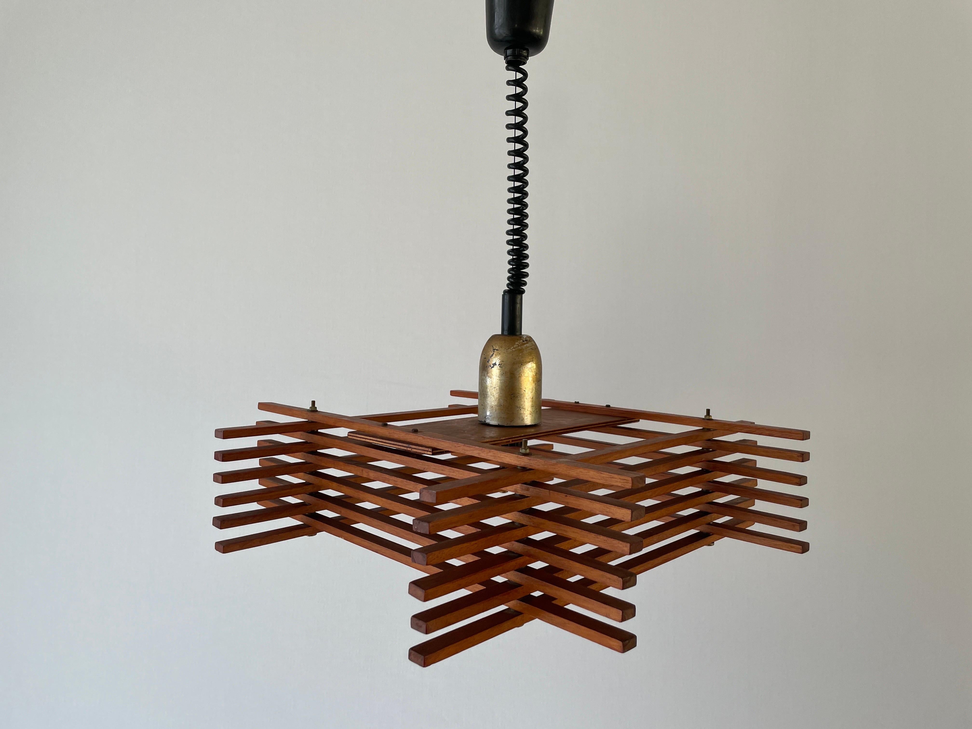 Mid-20th Century Mid Century Modern Adjustable Wood Large Ceiling Lamp by Esperia, 1960s, Italy For Sale