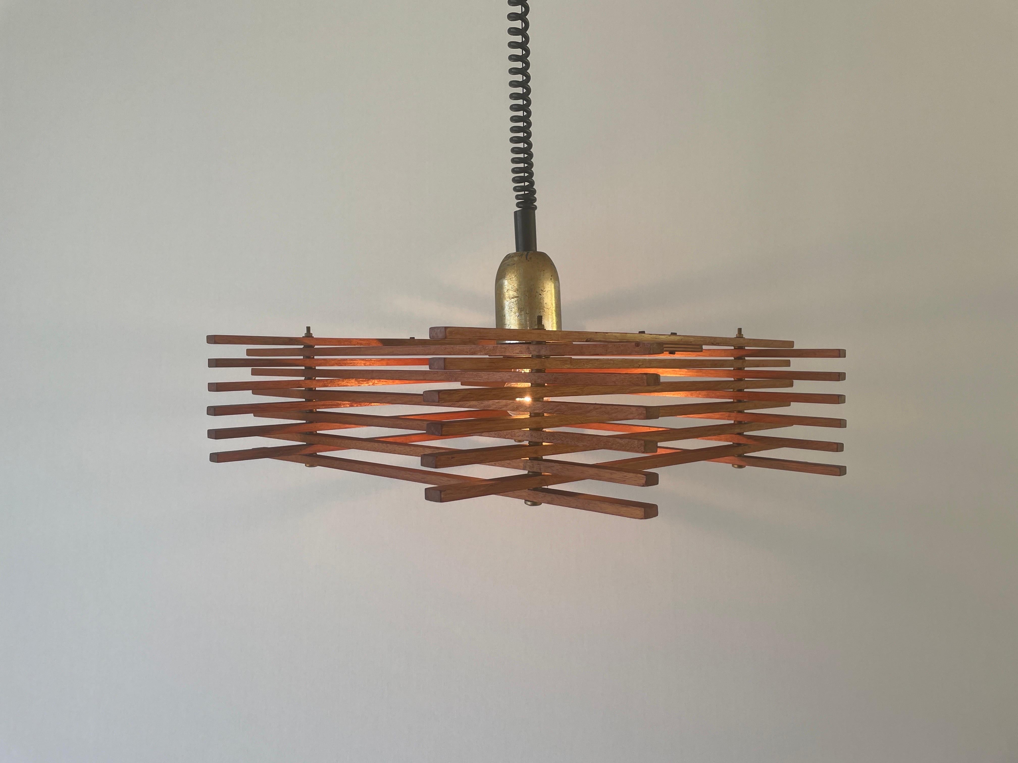 Mid Century Modern Adjustable Wood Large Ceiling Lamp by Esperia, 1960s, Italy For Sale 1
