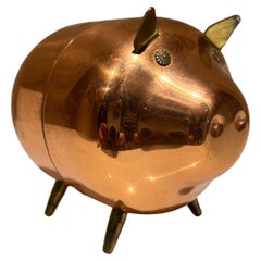 1970s Modern Cute Piggy Bank Shiny Copper