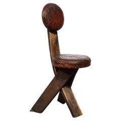 Mid-Century Modern Adrian & Frida Audoux-Minet Walnut, Bronze and Leather Stool