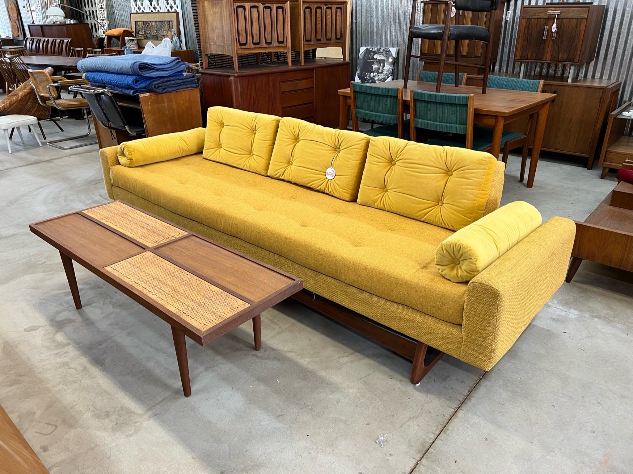 This is a beautiful and authentic Adrian Pearsall 2408 sofa circa 1960’s. It has been fully restored with all new foam, straps and fabric. All the walnut has been professionally restored and looks amazing. We chose to do a combination of three