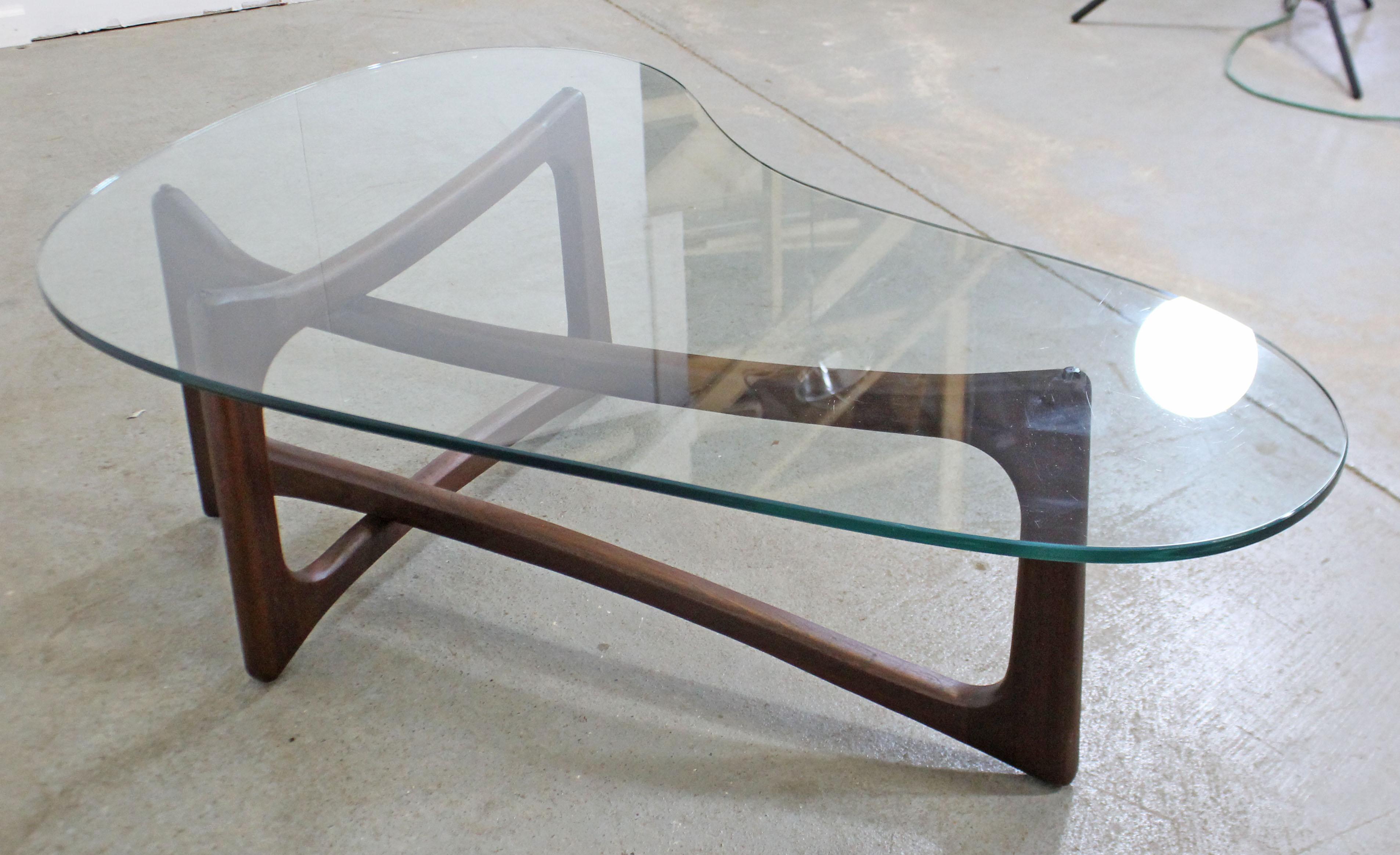 American Mid-Century Modern Adrian Pearsall Amorphous Kidney Walnut & Glass Coffee Table