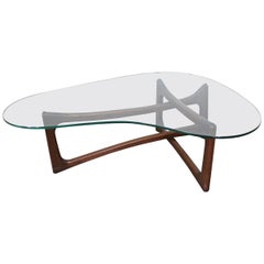 Mid-Century Modern Adrian Pearsall Amorphous Kidney Walnut & Glass Coffee Table