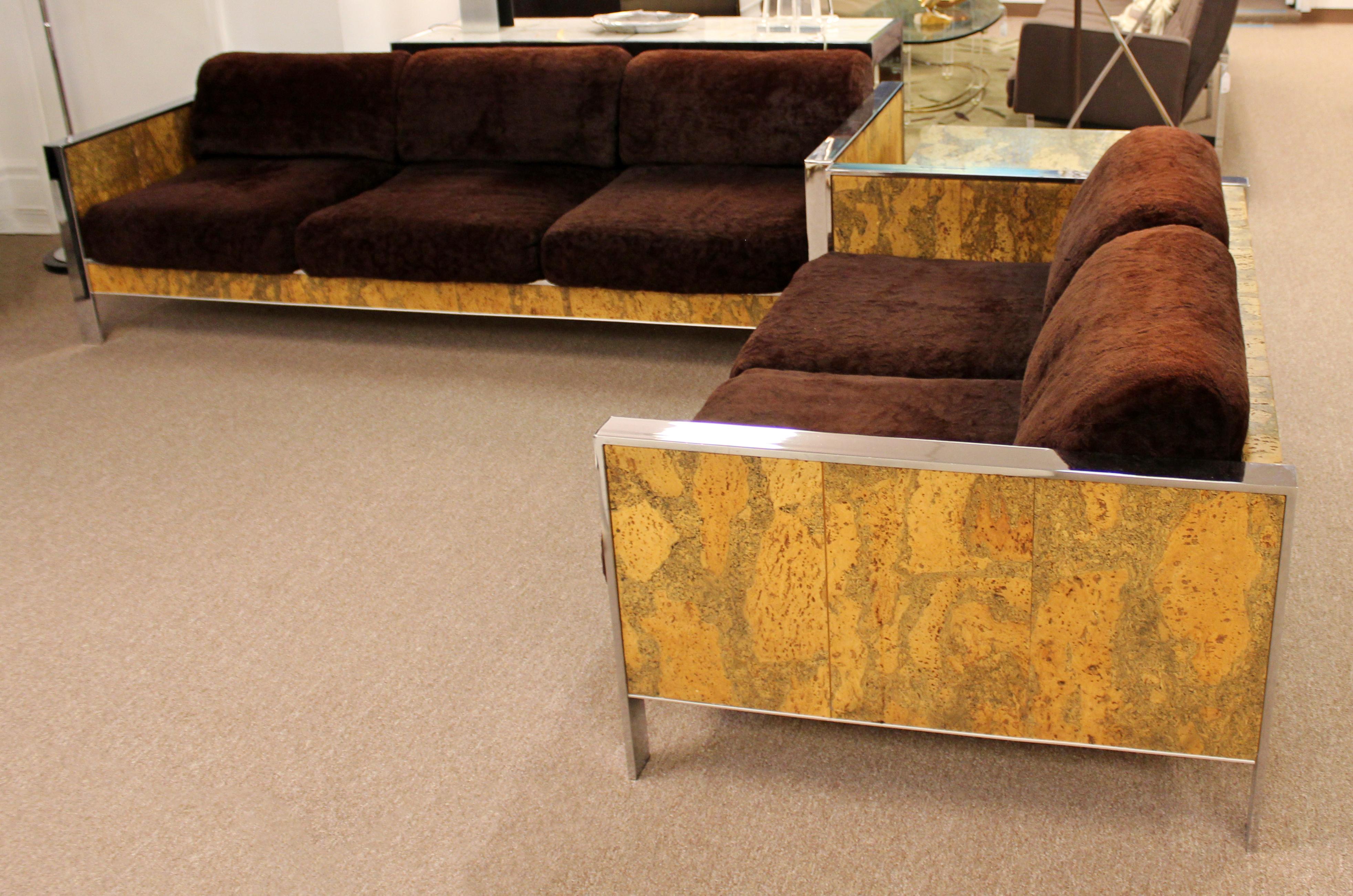 Late 20th Century Mid-Century Modern Adrian Pearsall Chrome & Cork Loveseat 1970s Baughman Style