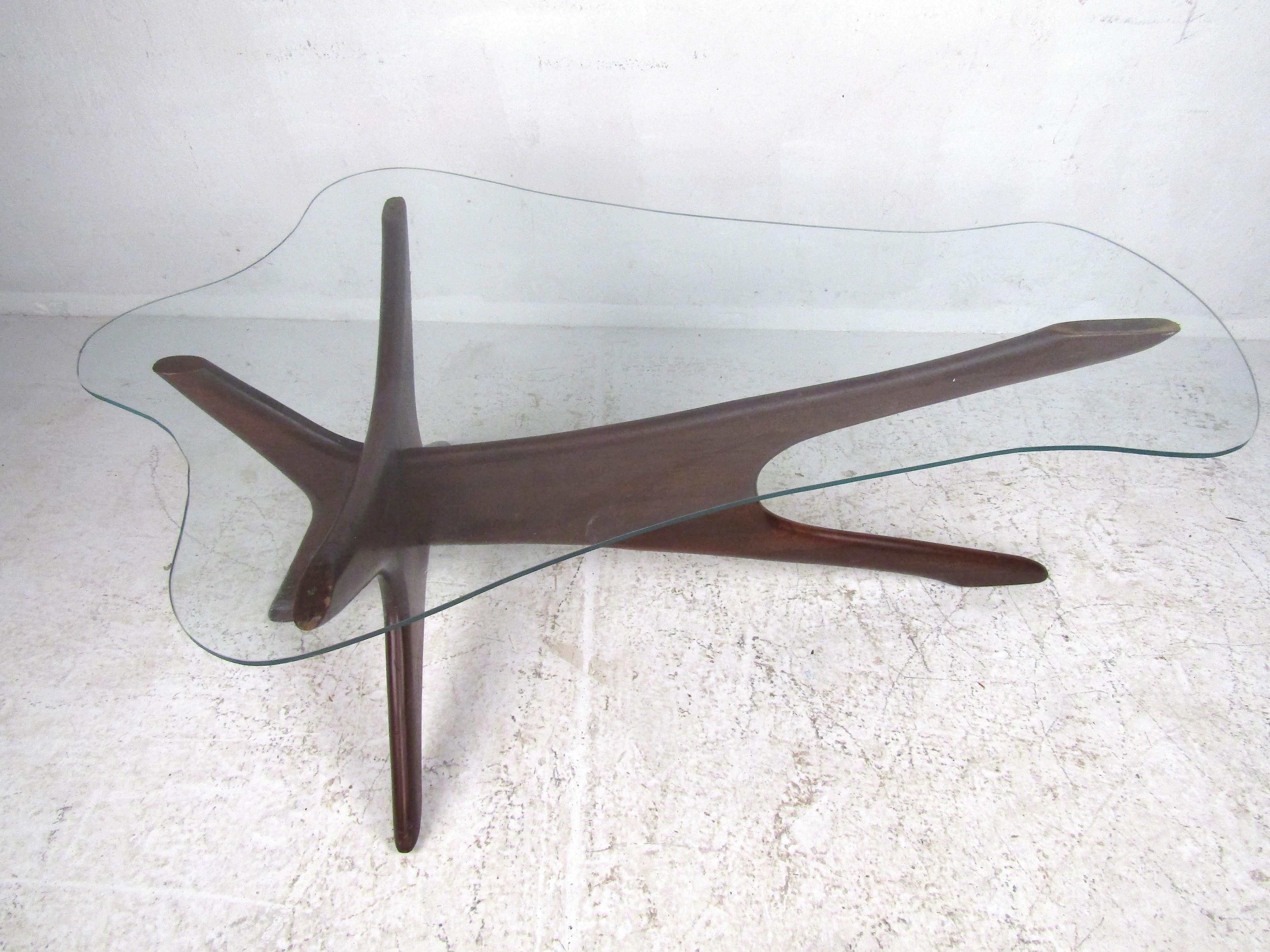 Mid-Century Modern Adrian Pearsall Coffee Table with Shaped Glass In Fair Condition In Brooklyn, NY