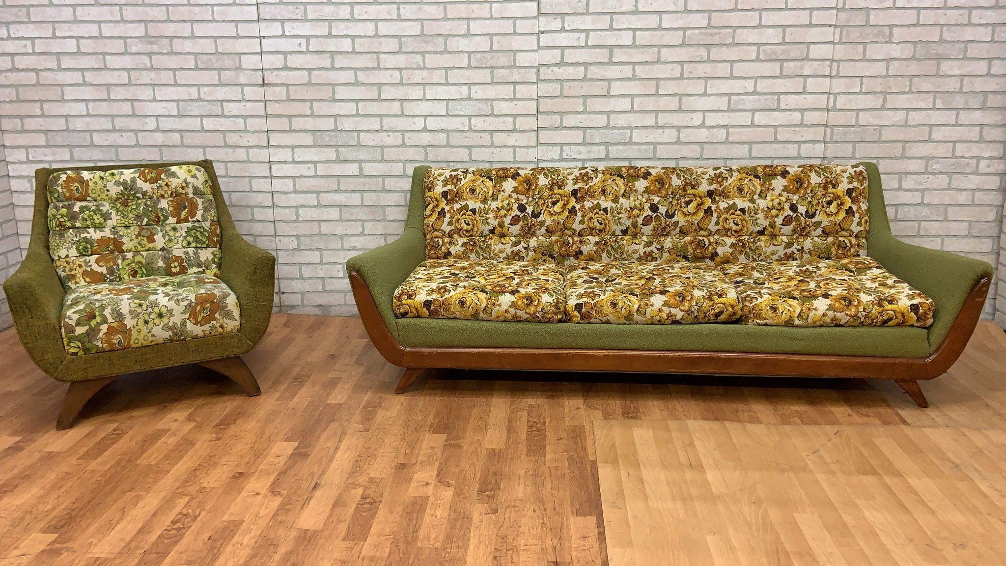 Fabric Mid Century Modern Adrian Pearsall Gondola Sofa and Lounge Chair - 2 Piece Set