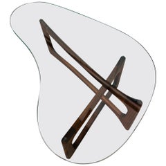 Mid-Century Modern Adrian Pearsall Kidney Shaped Glass Walnut Coffee Table