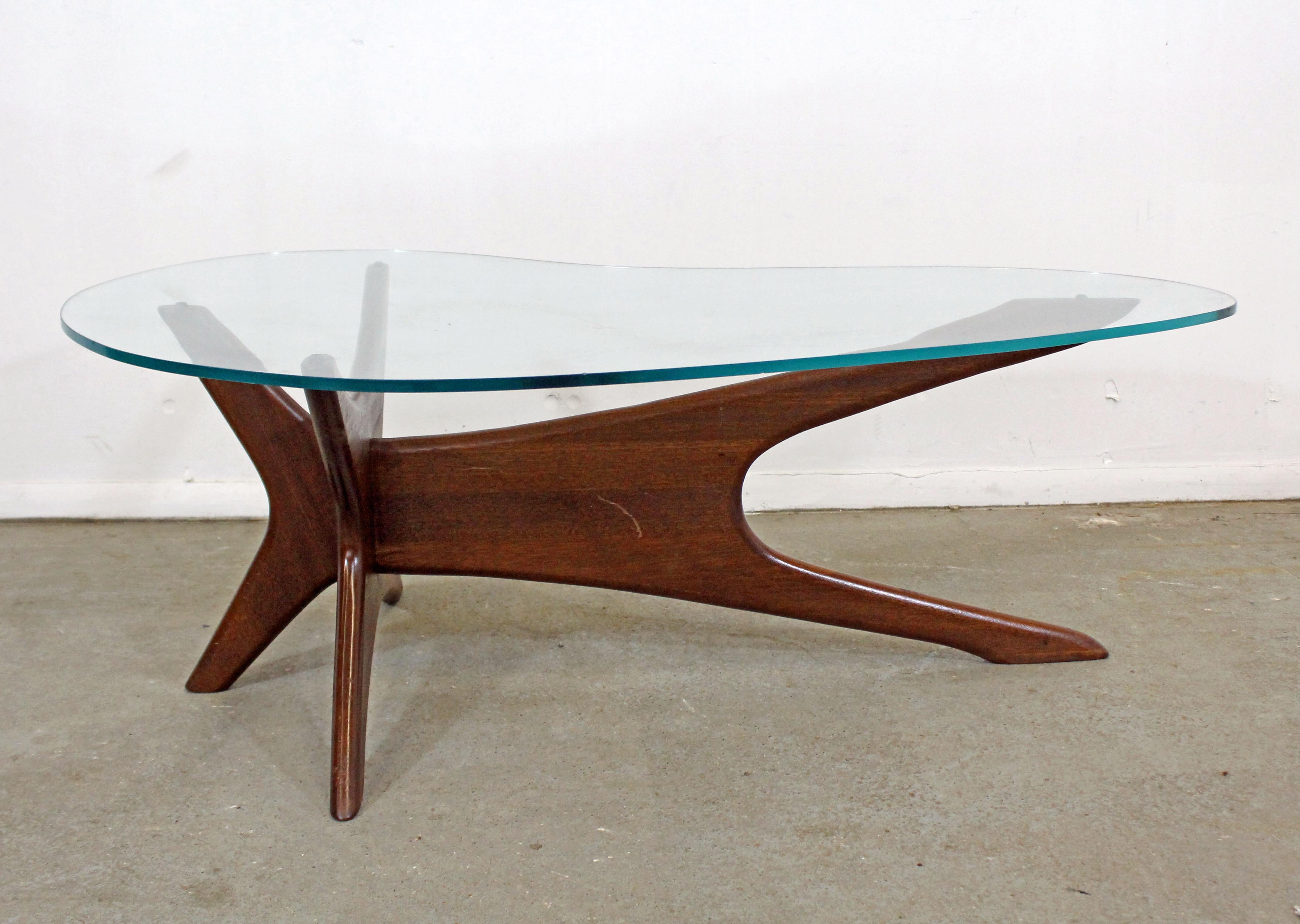 Mid-20th Century Mid-Century Modern Adrian Pearsall Kidney Walnut and Glass Coffee Table