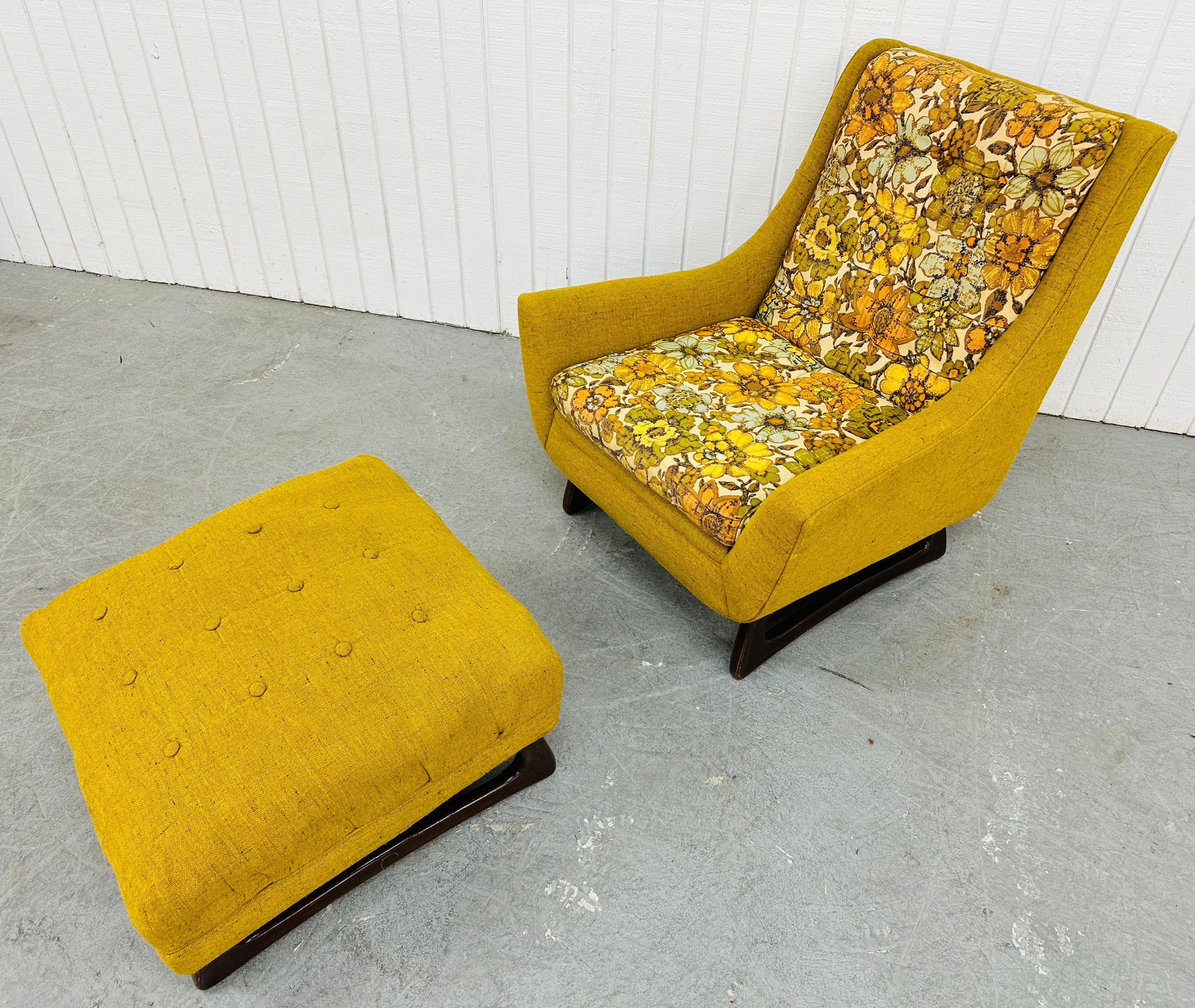 Dieses Angebot ist für einen Mid-Century Modern Adrian Pearsall Style Lounge Chair. Mit einem Entwurf von Adrian Pearsall, einer originellen gelb-blumigen Polsterung und skulpturalen Beinen aus Walnussholz. Dies ist eine außergewöhnliche Kombination