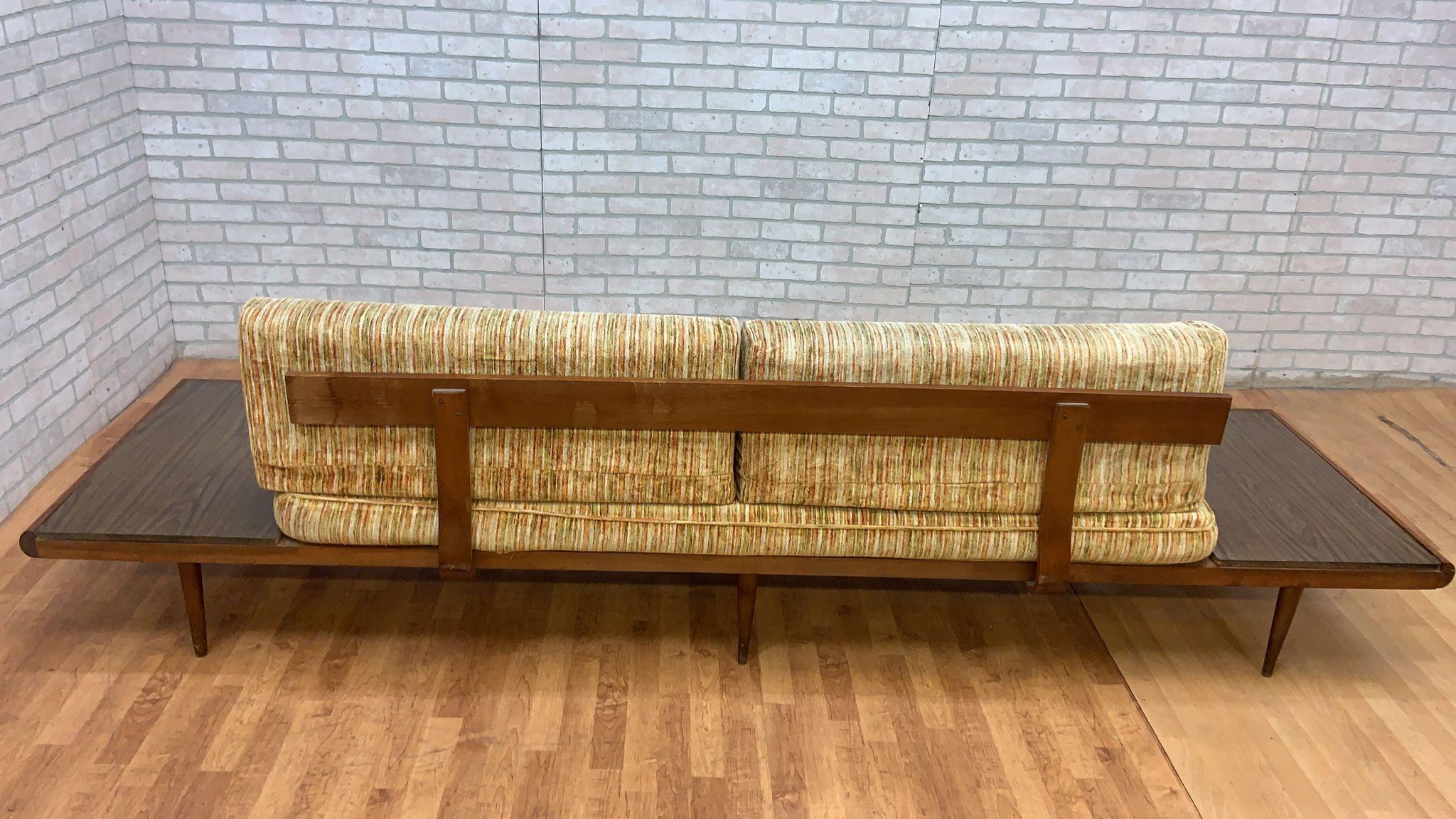 Mid Century Modern Adrian Pearsall Oak Daybed Sofa with Floating End Tables For Sale 4