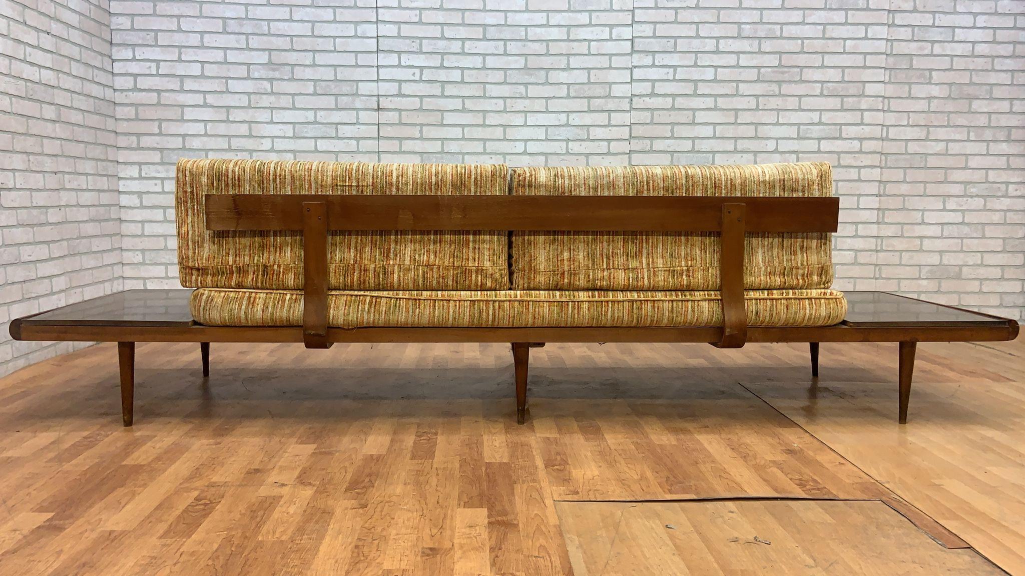 Mid Century Modern Adrian Pearsall Oak Daybed Sofa with Floating End Tables For Sale 1