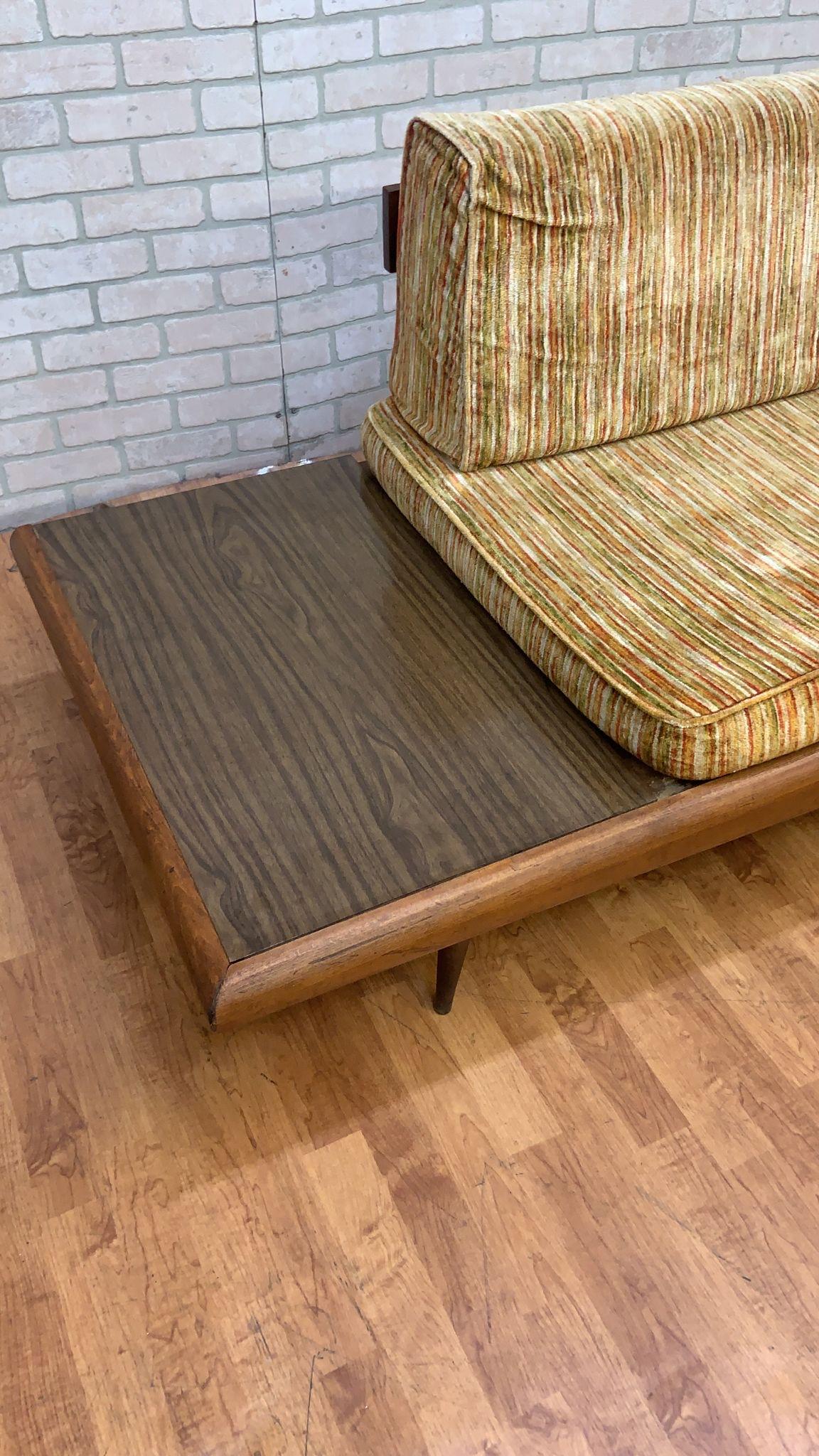 Fabric Mid Century Modern Adrian Pearsall Oak Daybed Sofa with Floating End Tables For Sale