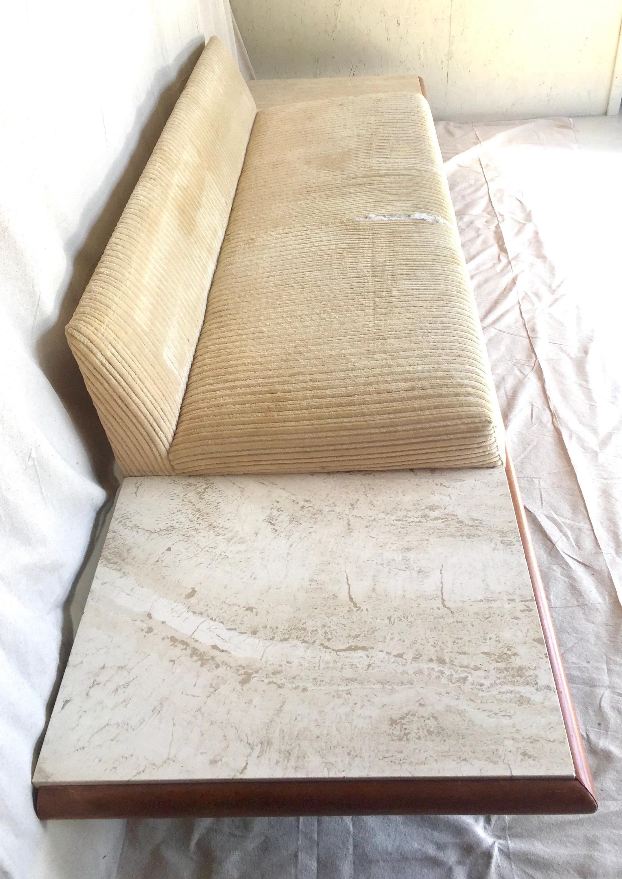 Mid-Century Modern Adrian Pearsall Sofa XL Travertine Marble End Tables 889-S In Fair Condition In West Hartford, CT