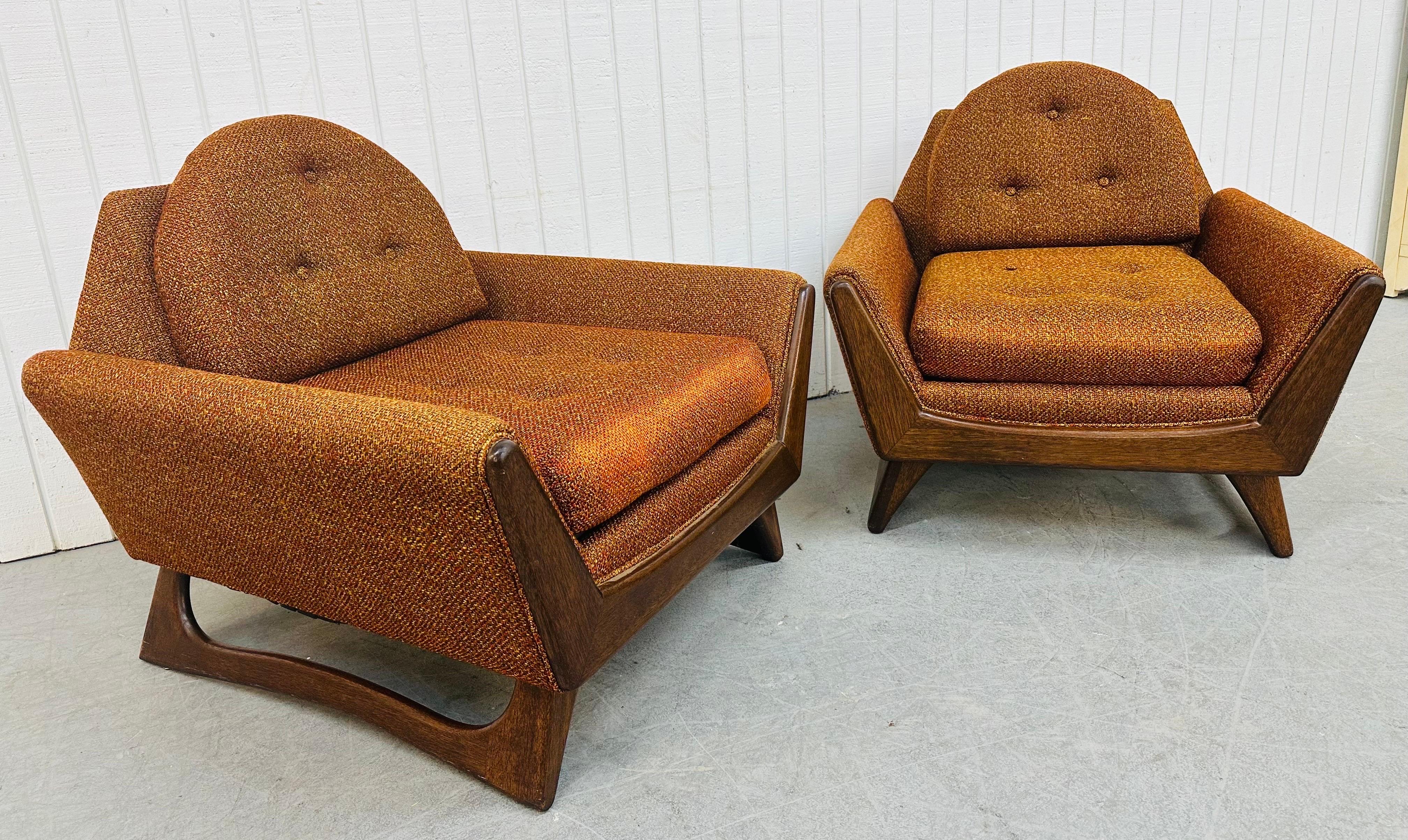 American Mid-Century Modern Adrian Pearsall Style Burnt Orange Walnut Arm Chairs For Sale
