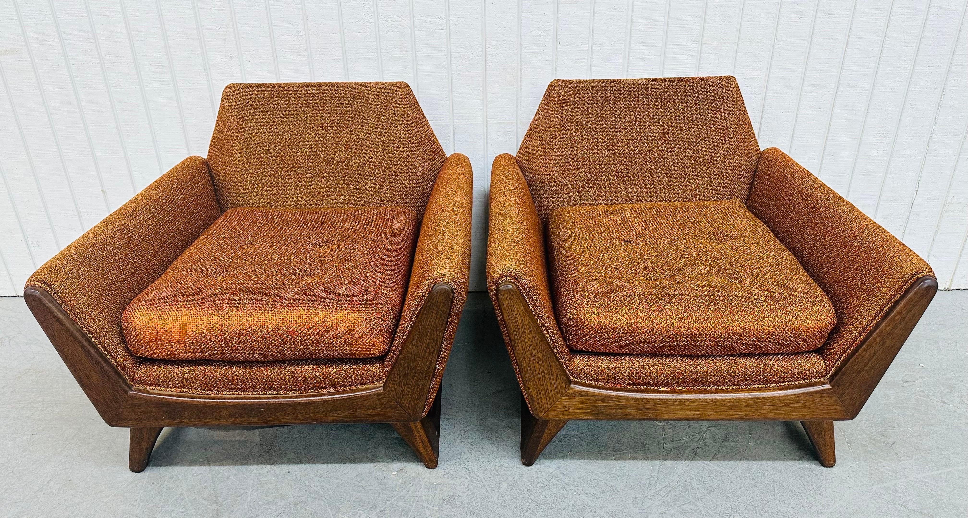 Mid-Century Modern Adrian Pearsall Style Burnt Orange Walnut Arm Chairs For Sale 1
