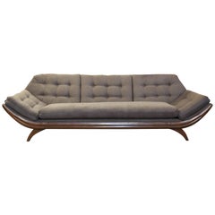 Mid-Century Modern Adrian Pearsall Style Charcoal Grey Wide Gondola Sofa