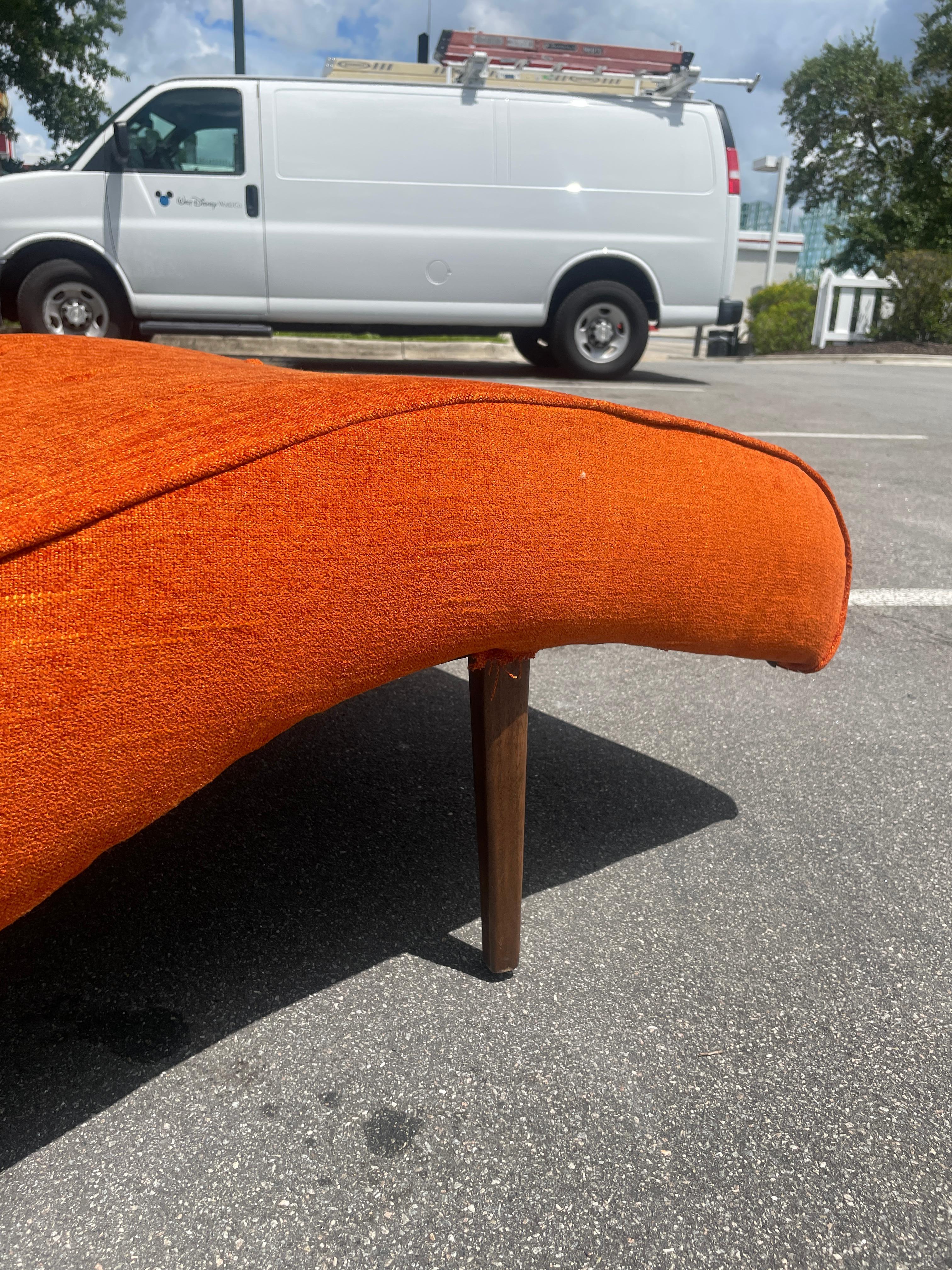 Fabric Mid-Century Modern Adrian Pearsall Style Orange Wingback Wave Chaise Lounge