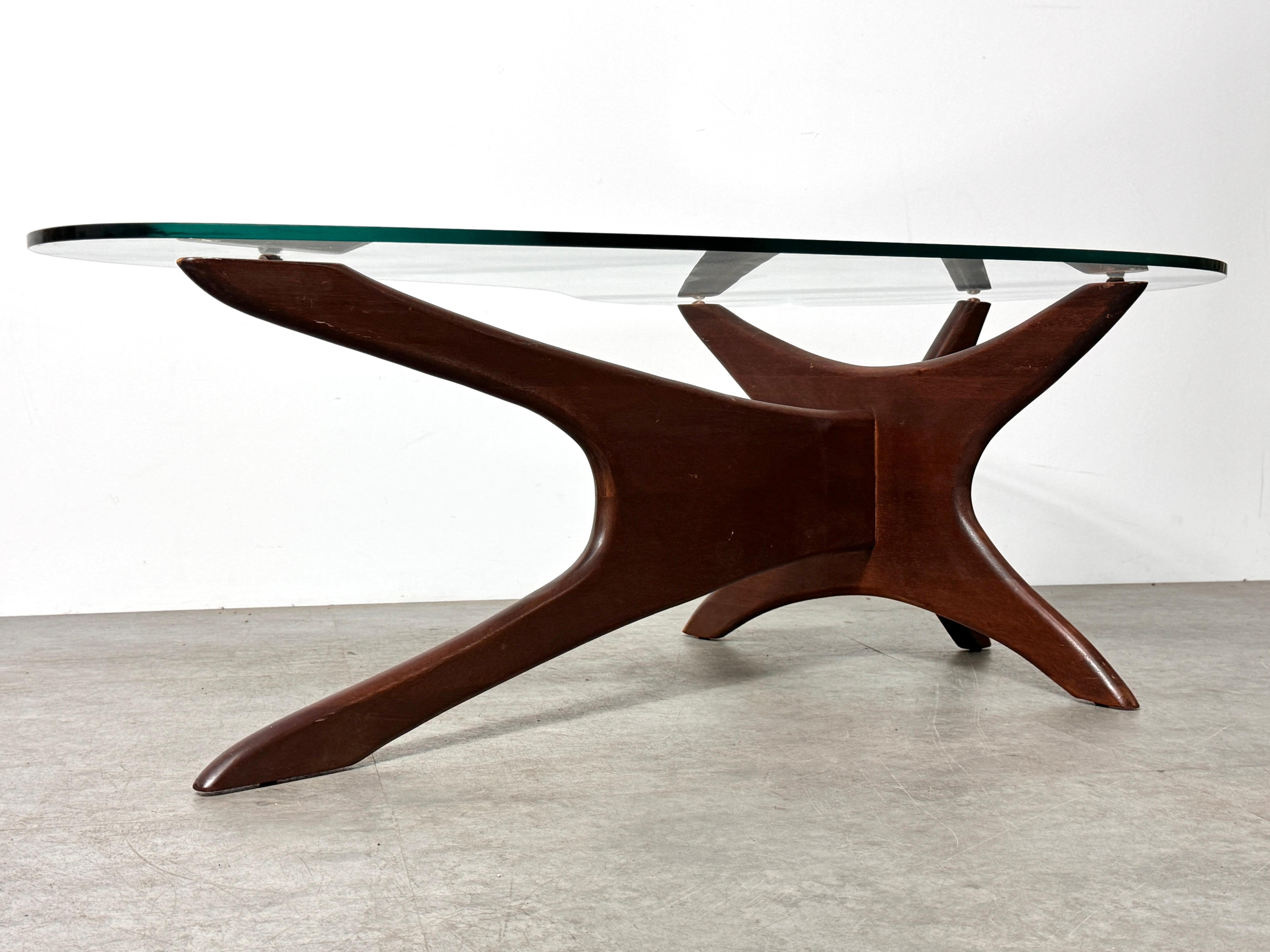 Mid Century Modern Adrian Pearsall Walnut Glass Jacks Coffee Table 1960s In Good Condition For Sale In Troy, MI
