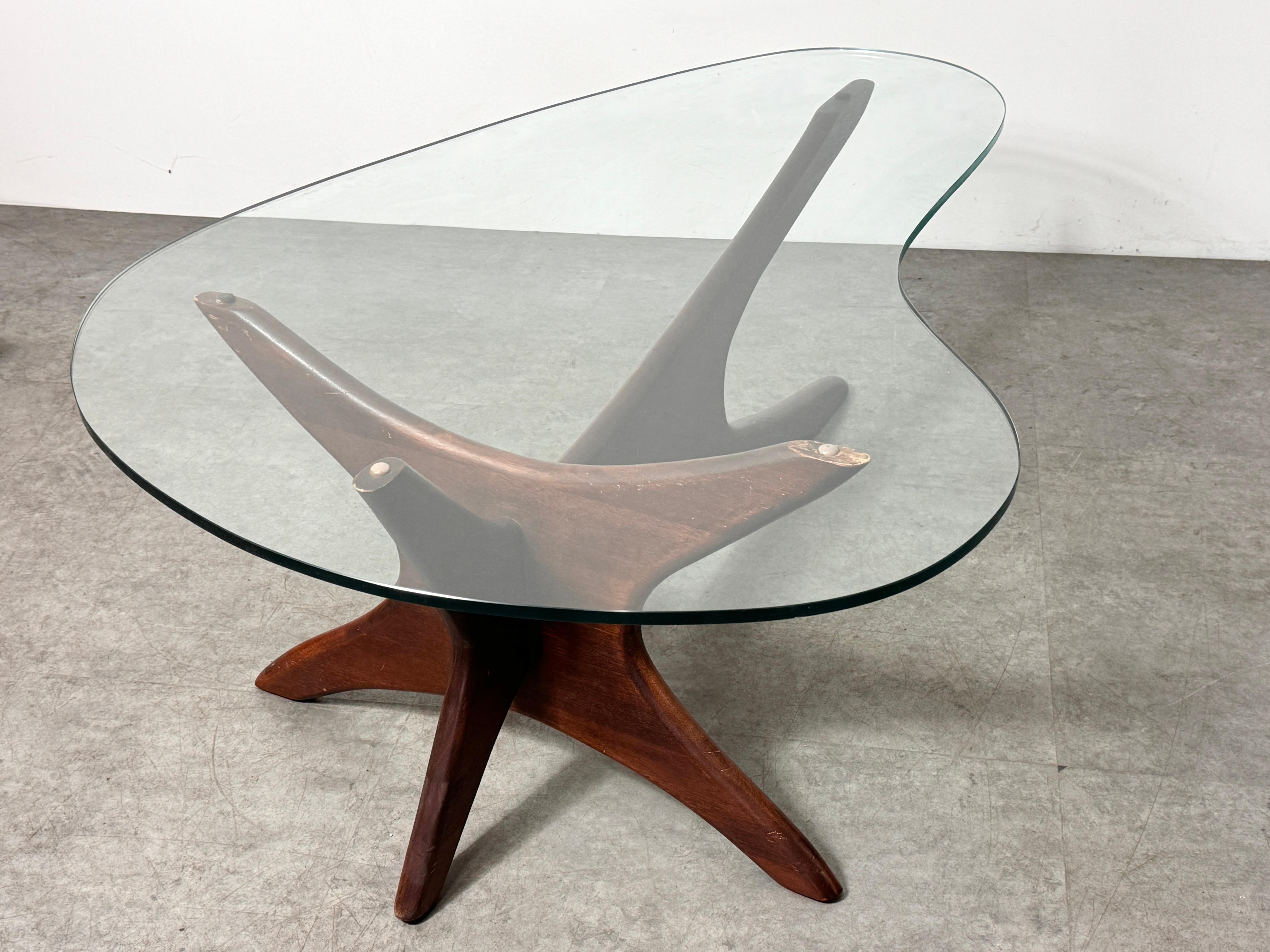 Mid Century Modern Adrian Pearsall Walnut Glass Jacks Coffee Table 1960s For Sale 1