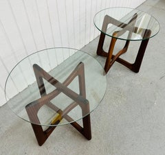 Mid-Century Modern Adrian Pearsall Walnut Glass Top Side Tables - Set of 2
