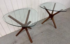 Mid-Century Modern Adrian Pearsall Walnut Glass Top Side Tables - Set of 2